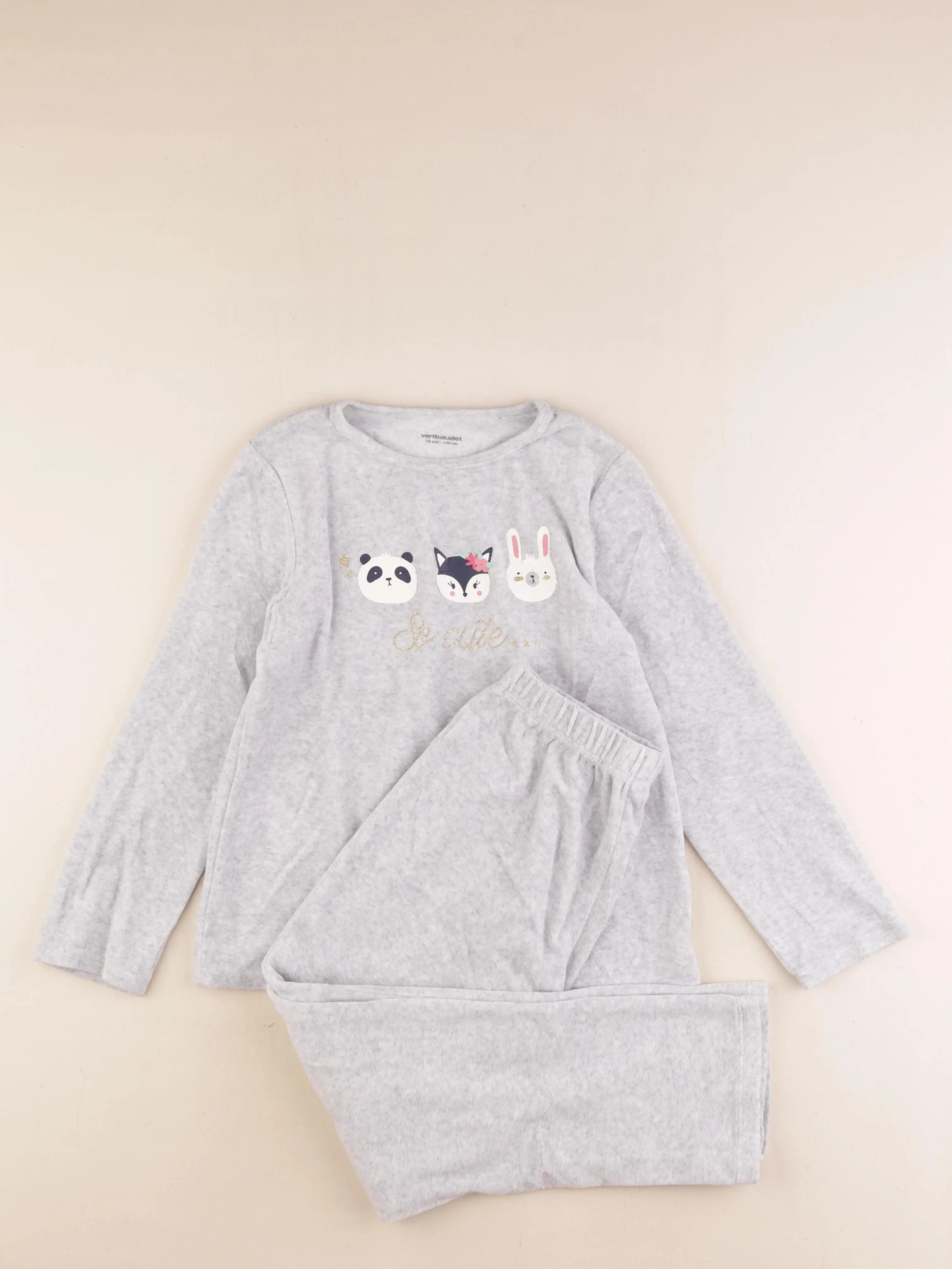 Vertbaudet - pyjama velours gris - 10 ans