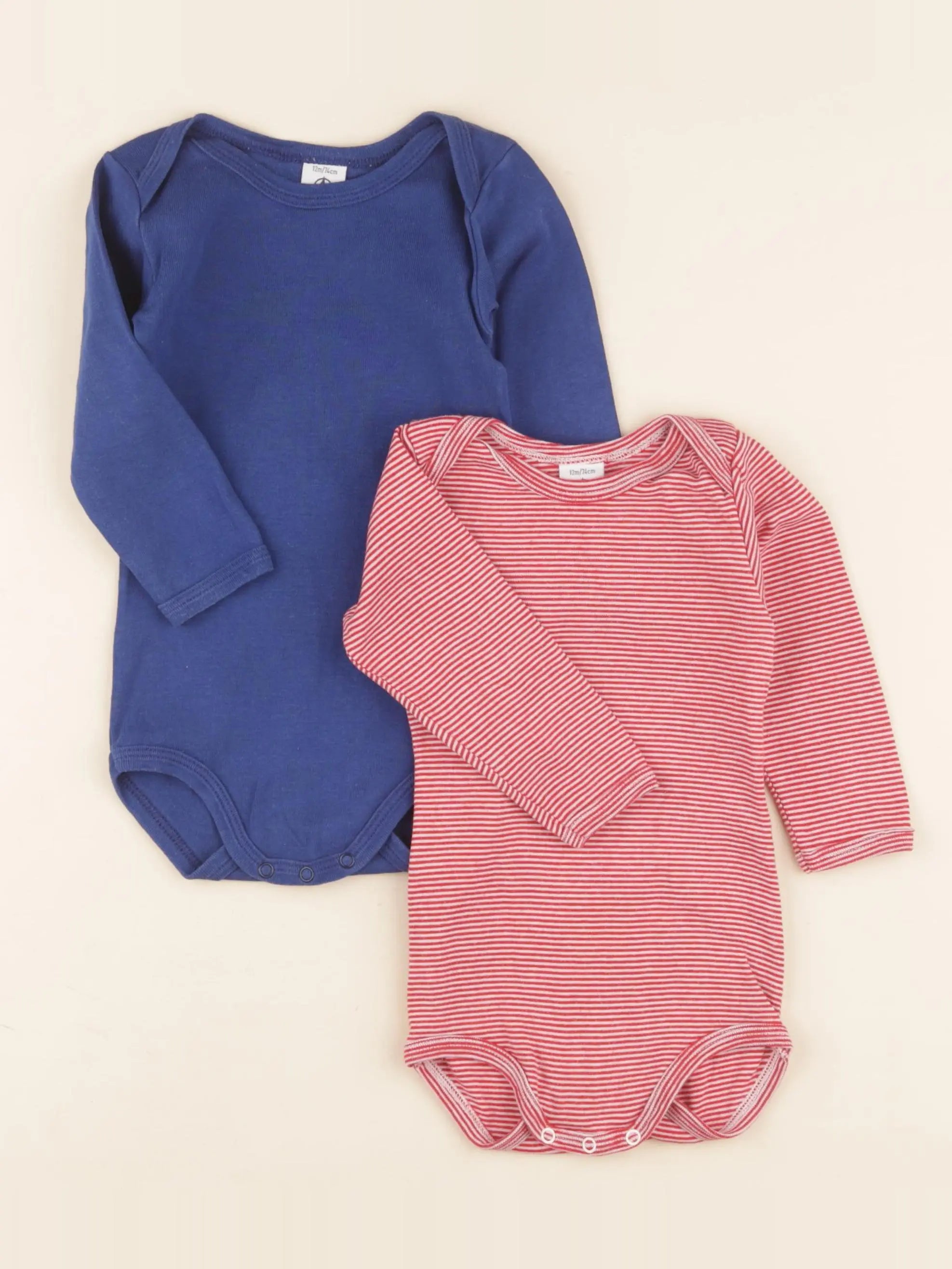 Petit Bateau - lot de 2 bodies en coton bleu, rouge - 12 mois