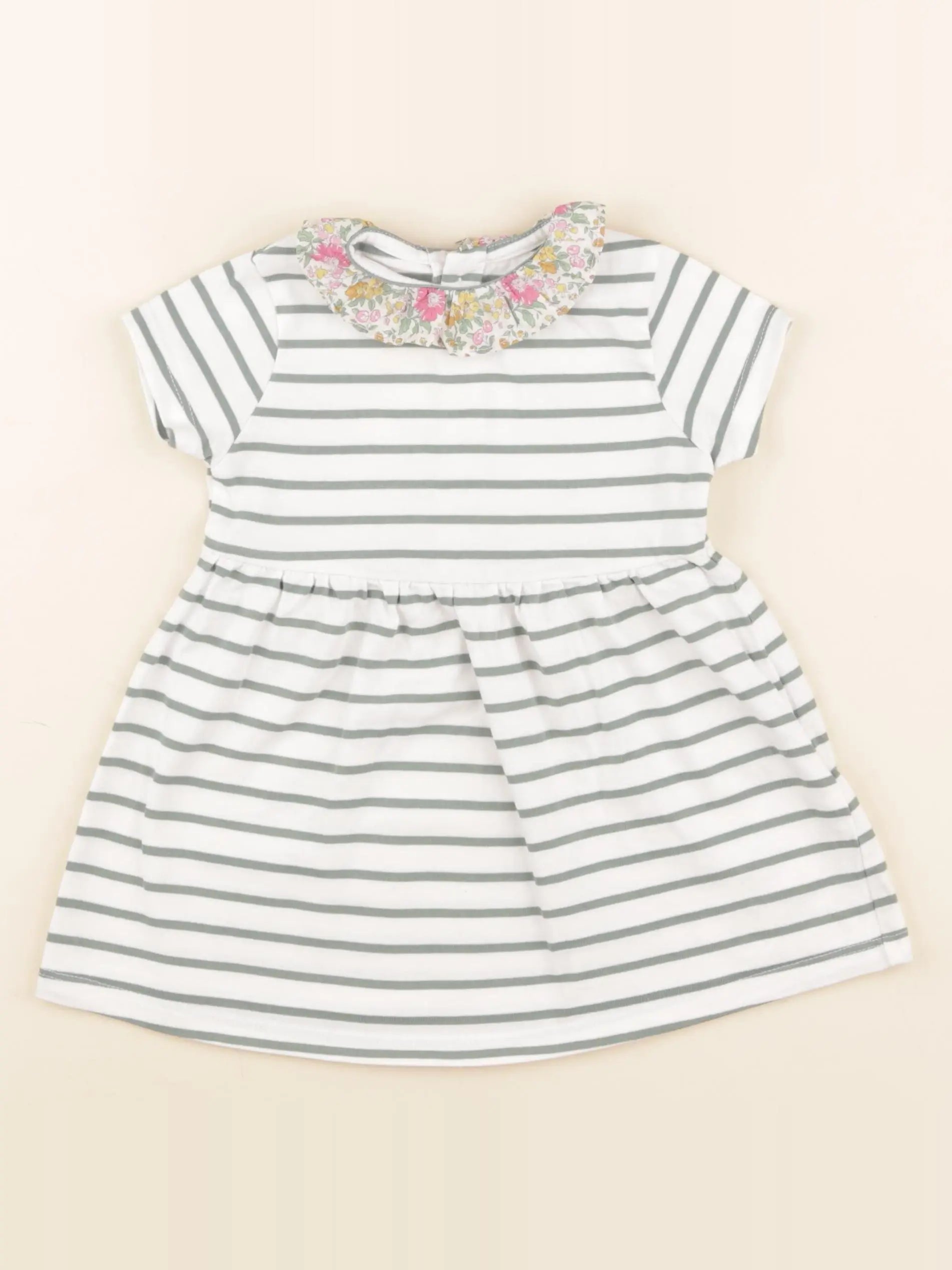 Cyrillus - robe blanc, vert - 9 mois