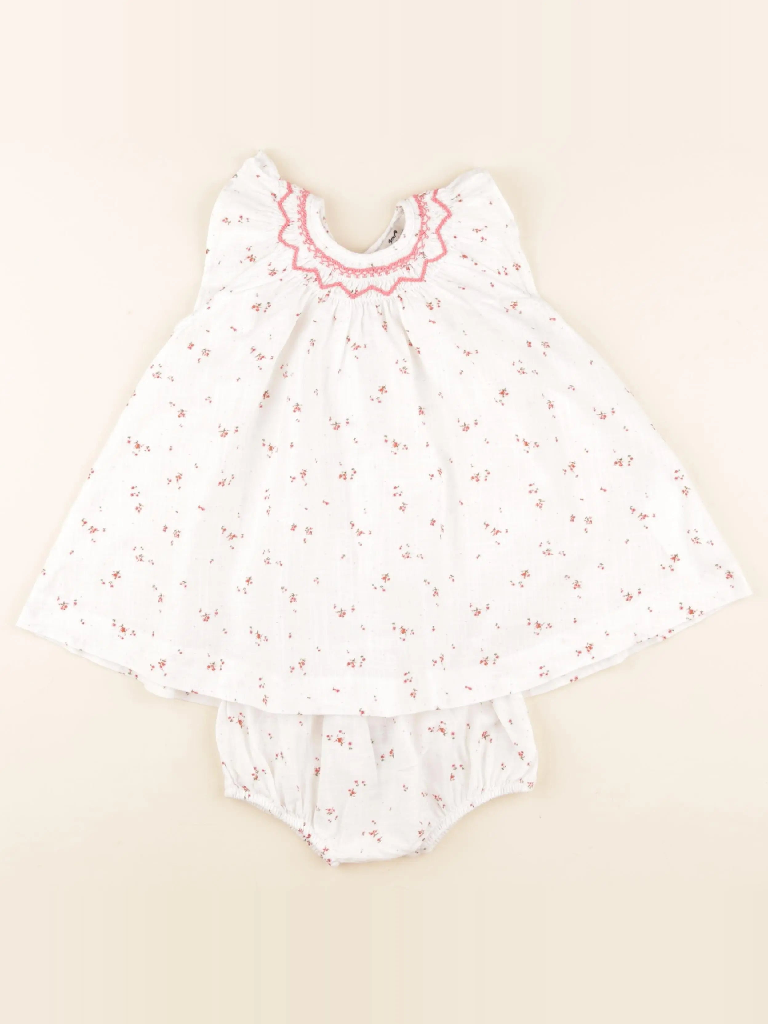 Cyrillus - robe blanc, rose - 9 mois