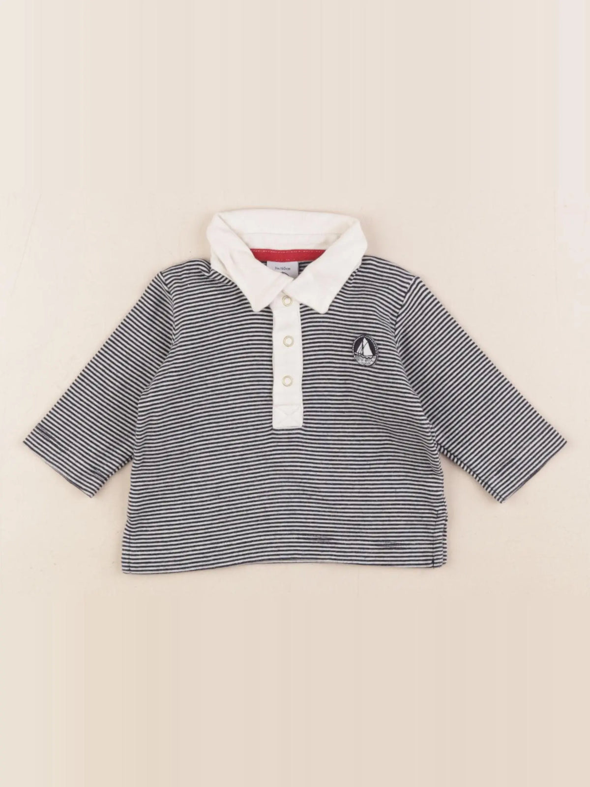 Petit Bateau - polo blanc, bleu - 3 mois
