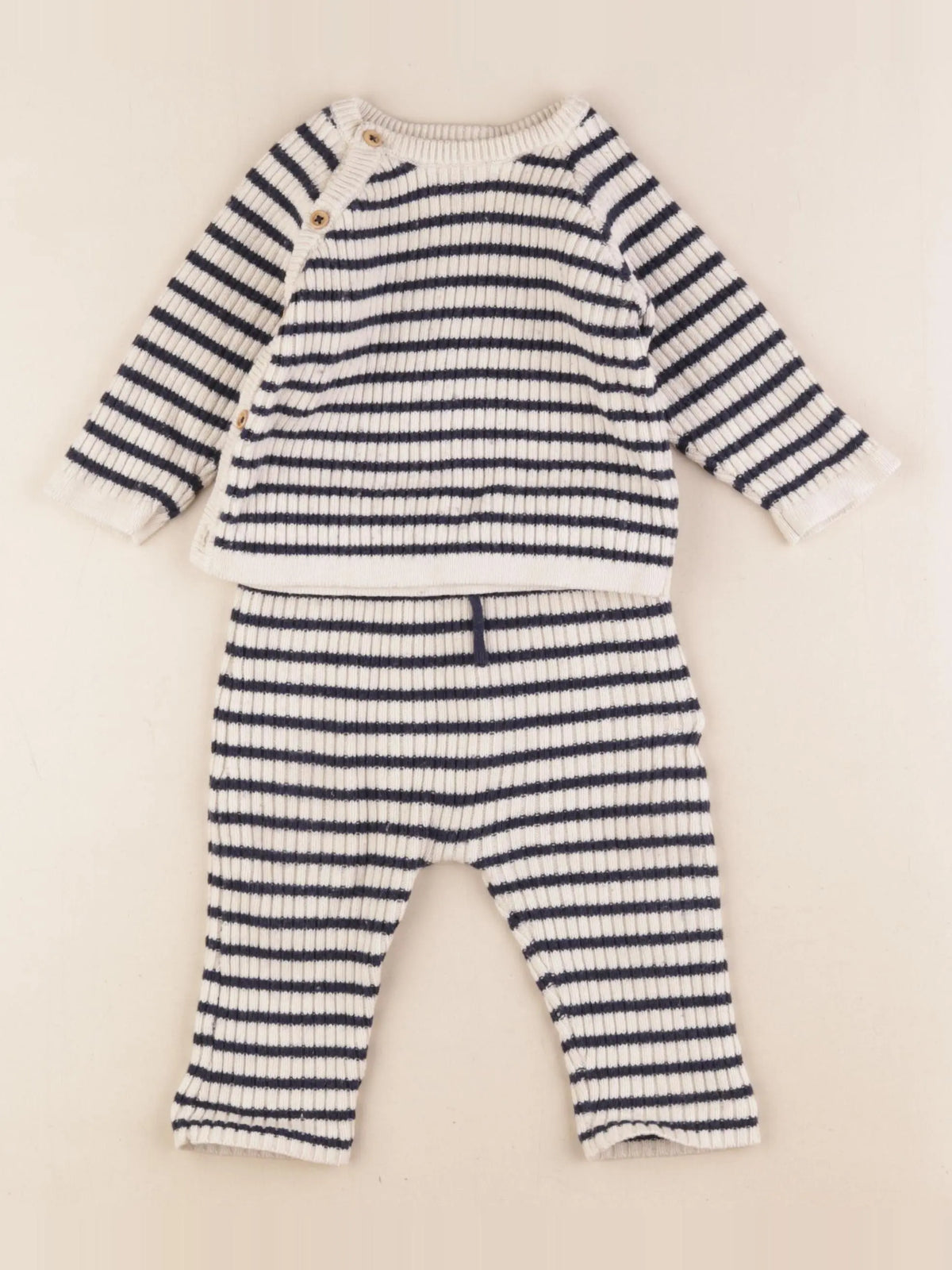 Boutchou - ensemble beige, bleu - 6 mois