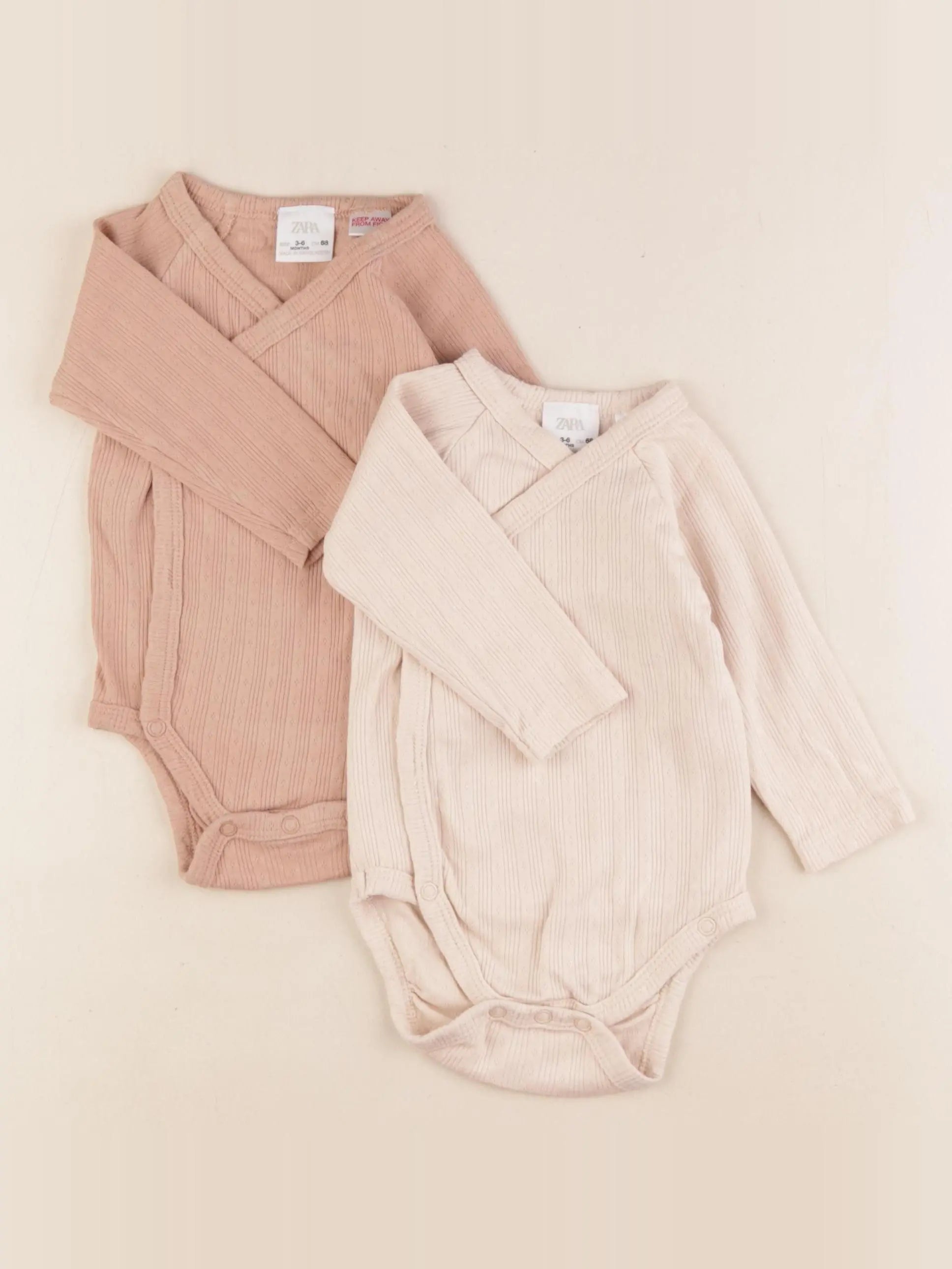 Zara - lot de 2 bodies en coton marron - 3/6 mois