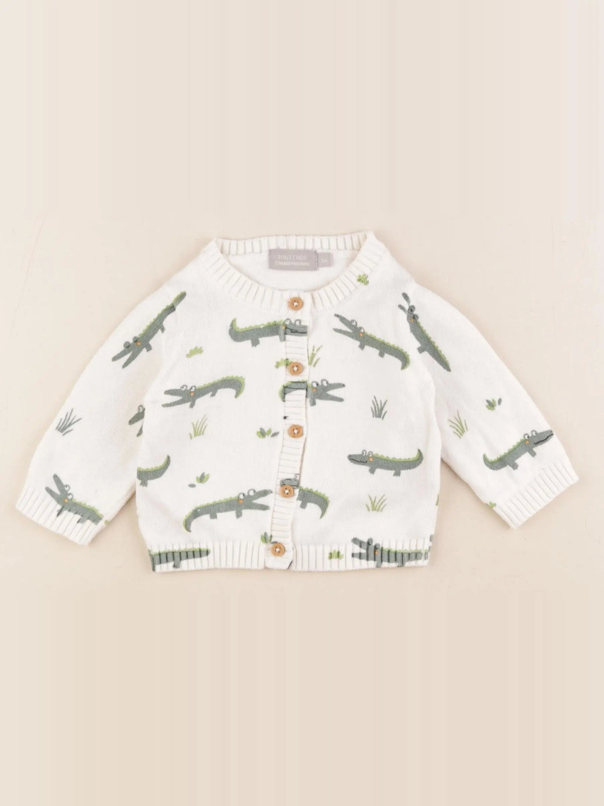 Boutchou - gilet blanc, vert - 3 mois