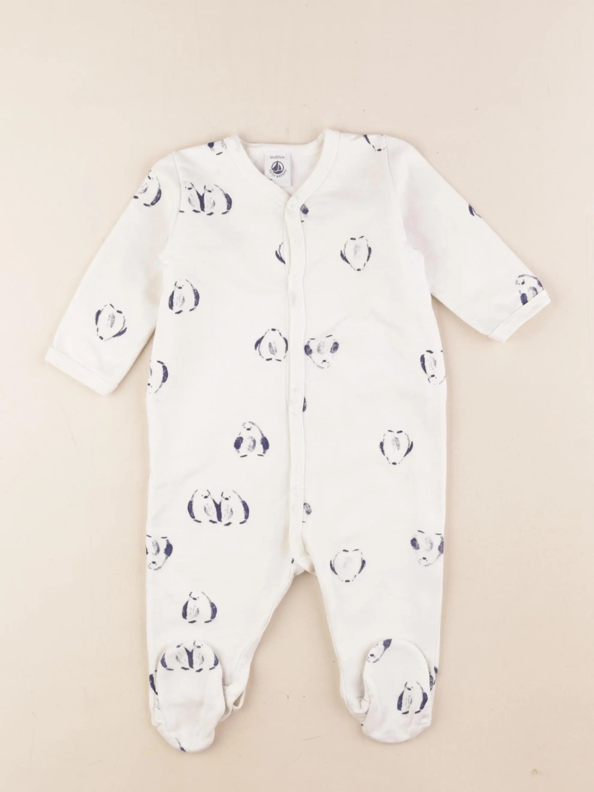 Petit Bateau - pyjama coton blanc, bleu - 6 mois