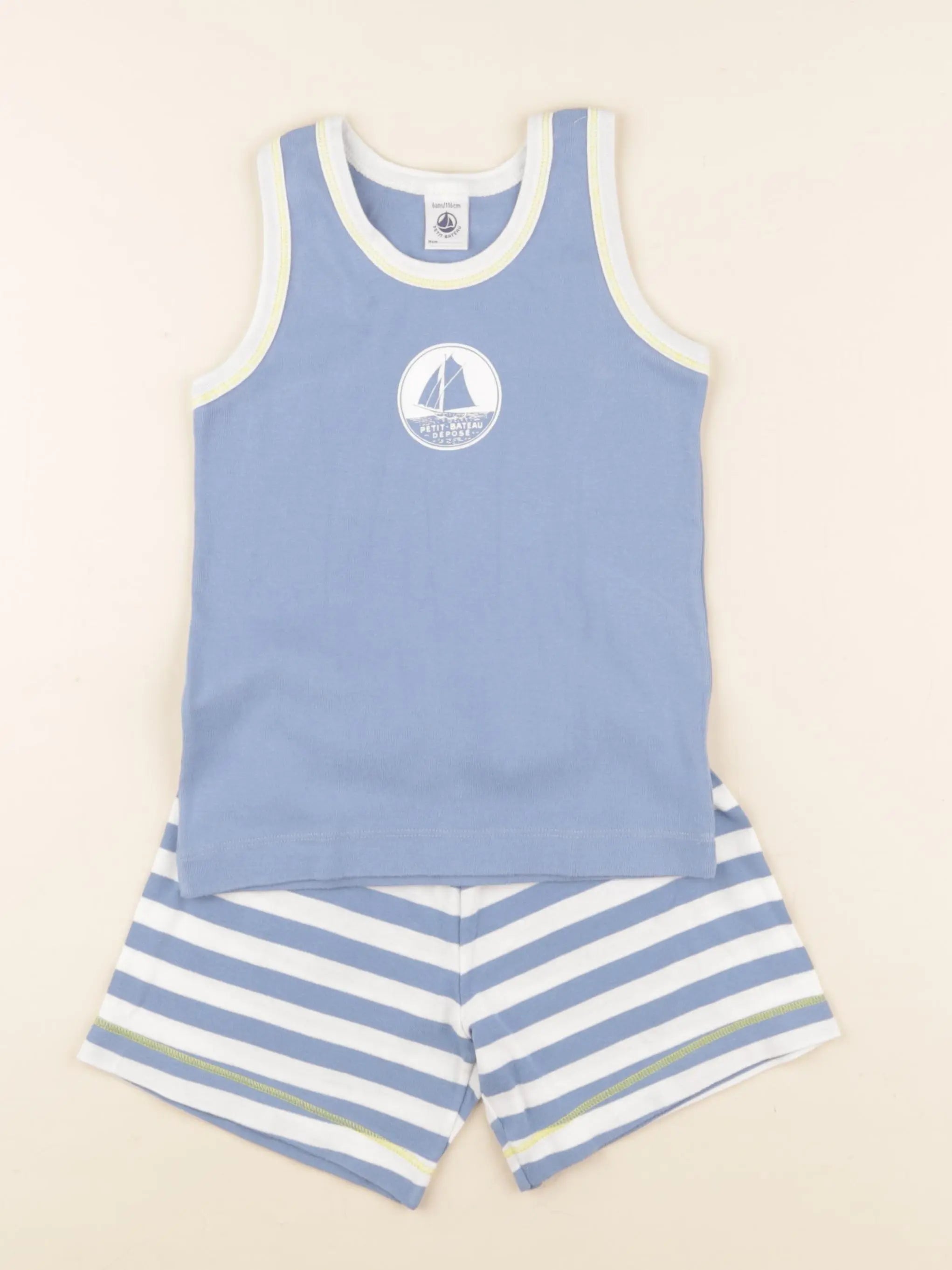 Petit Bateau - pyjama coton blanc, bleu - 6 ans