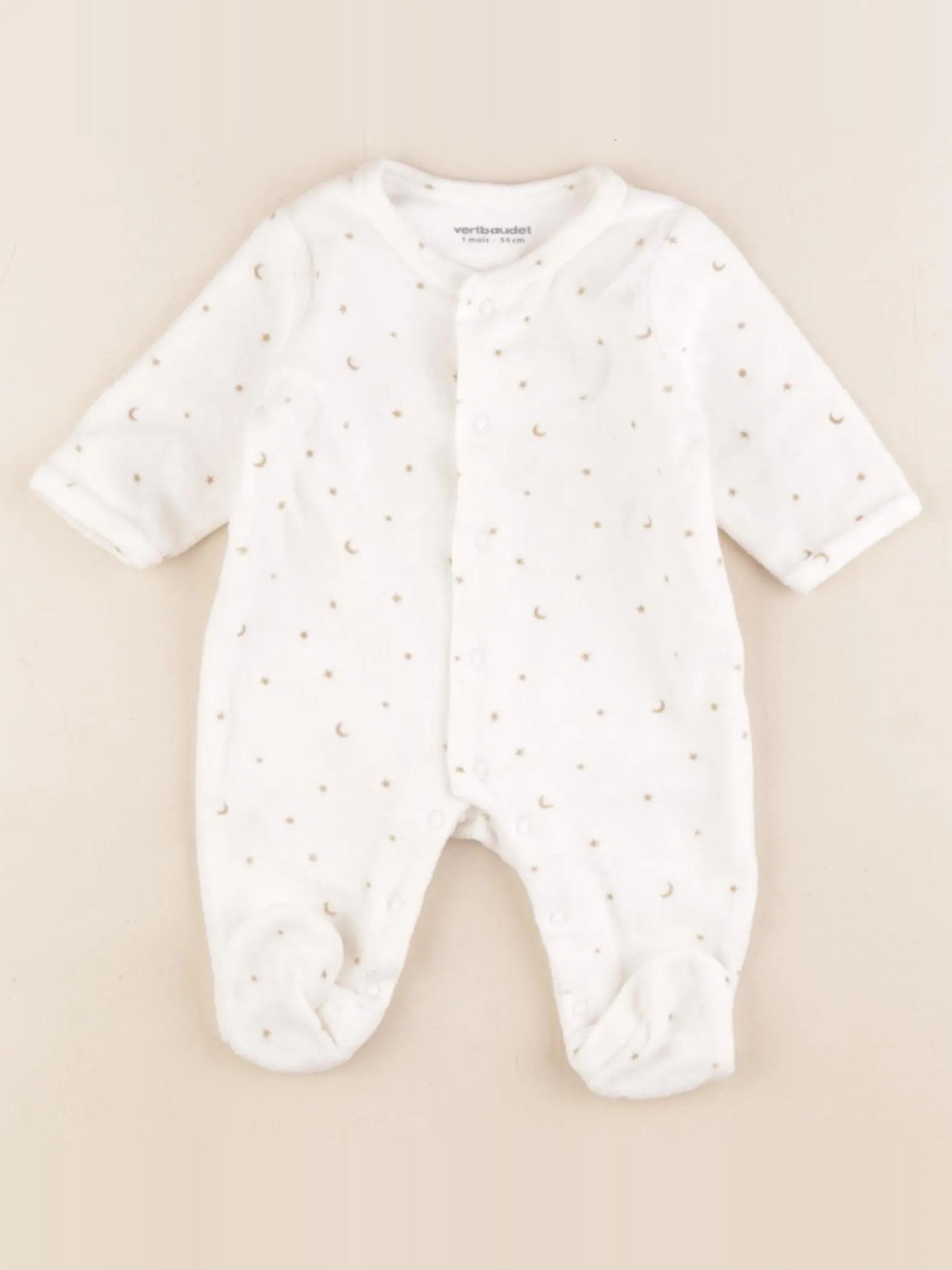 Vertbaudet - pyjama velours beige - 1 mois