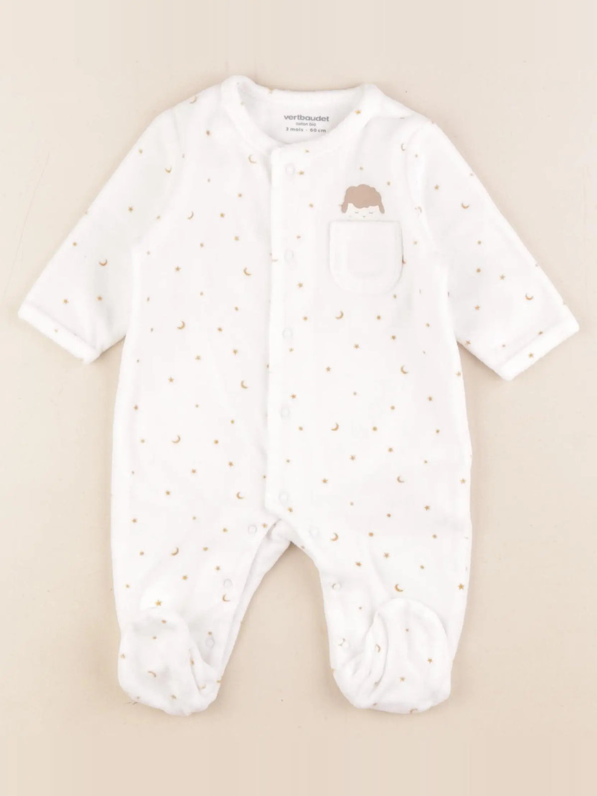 Vertbaudet - pyjama velours blanc, or - 3 mois