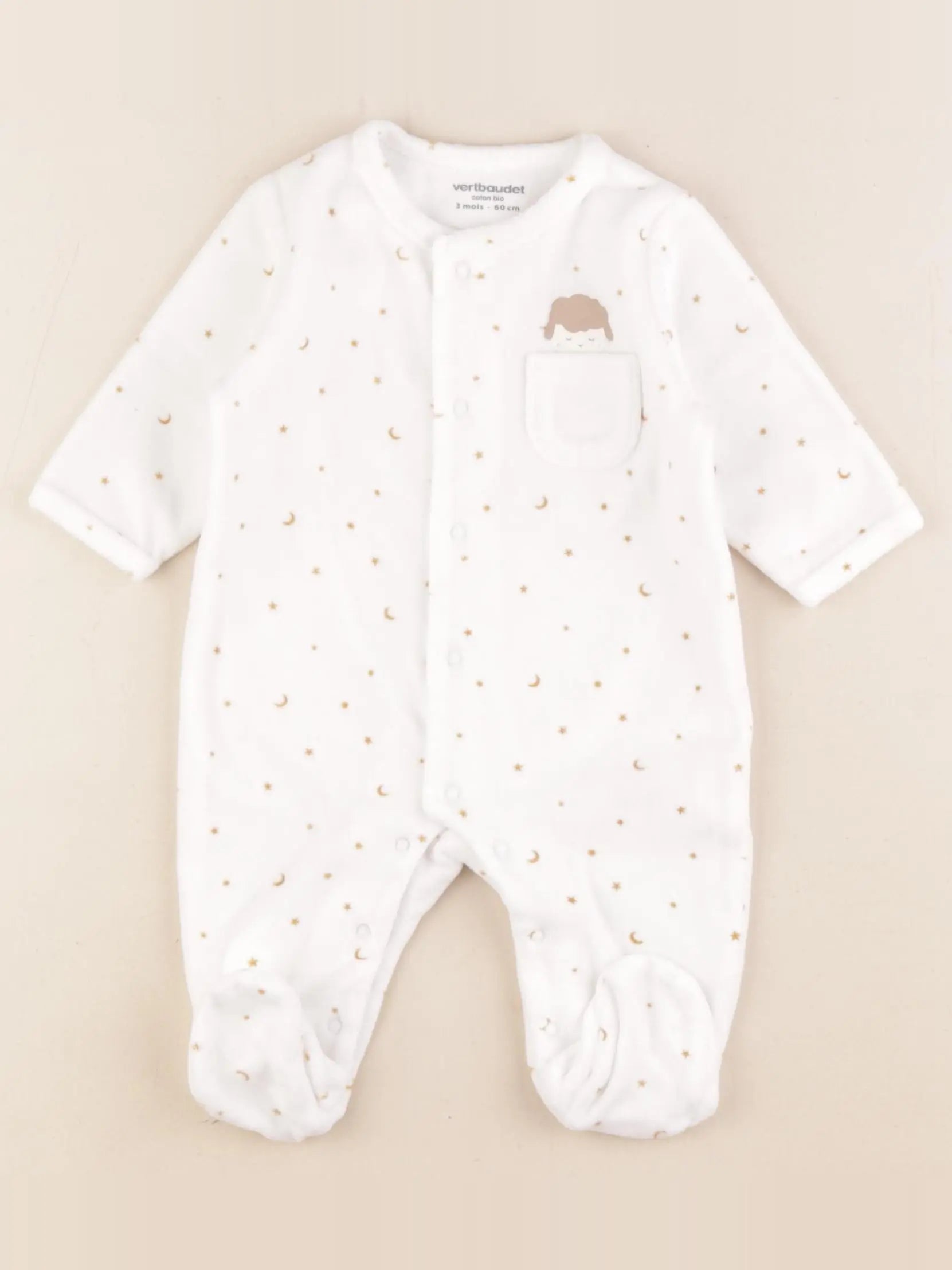 Vertbaudet - pyjama velours blanc, or - 3 mois