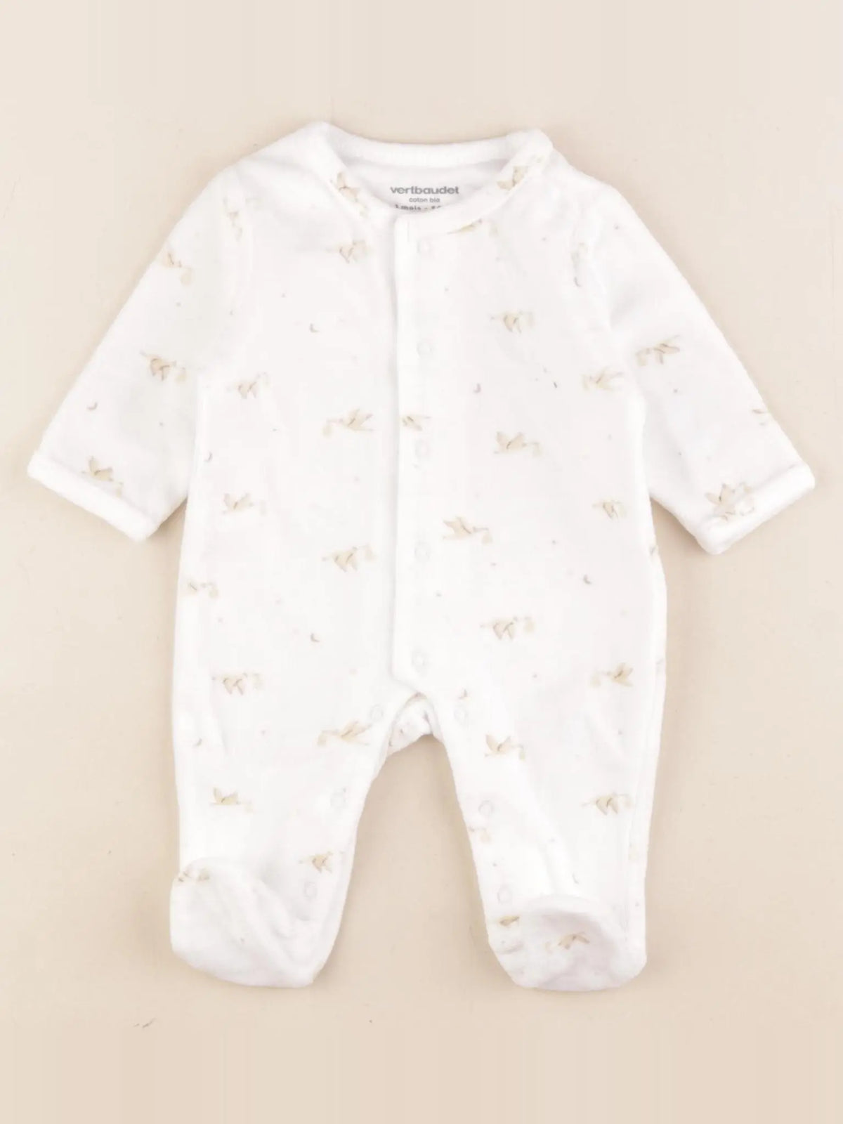 Vertbaudet - pyjama velours blanc, marron - 1 mois