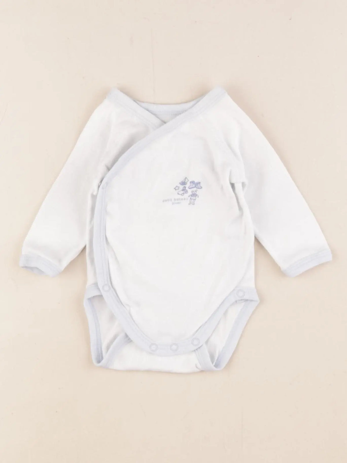 Petit Bateau - body blanc, bleu - 1 mois