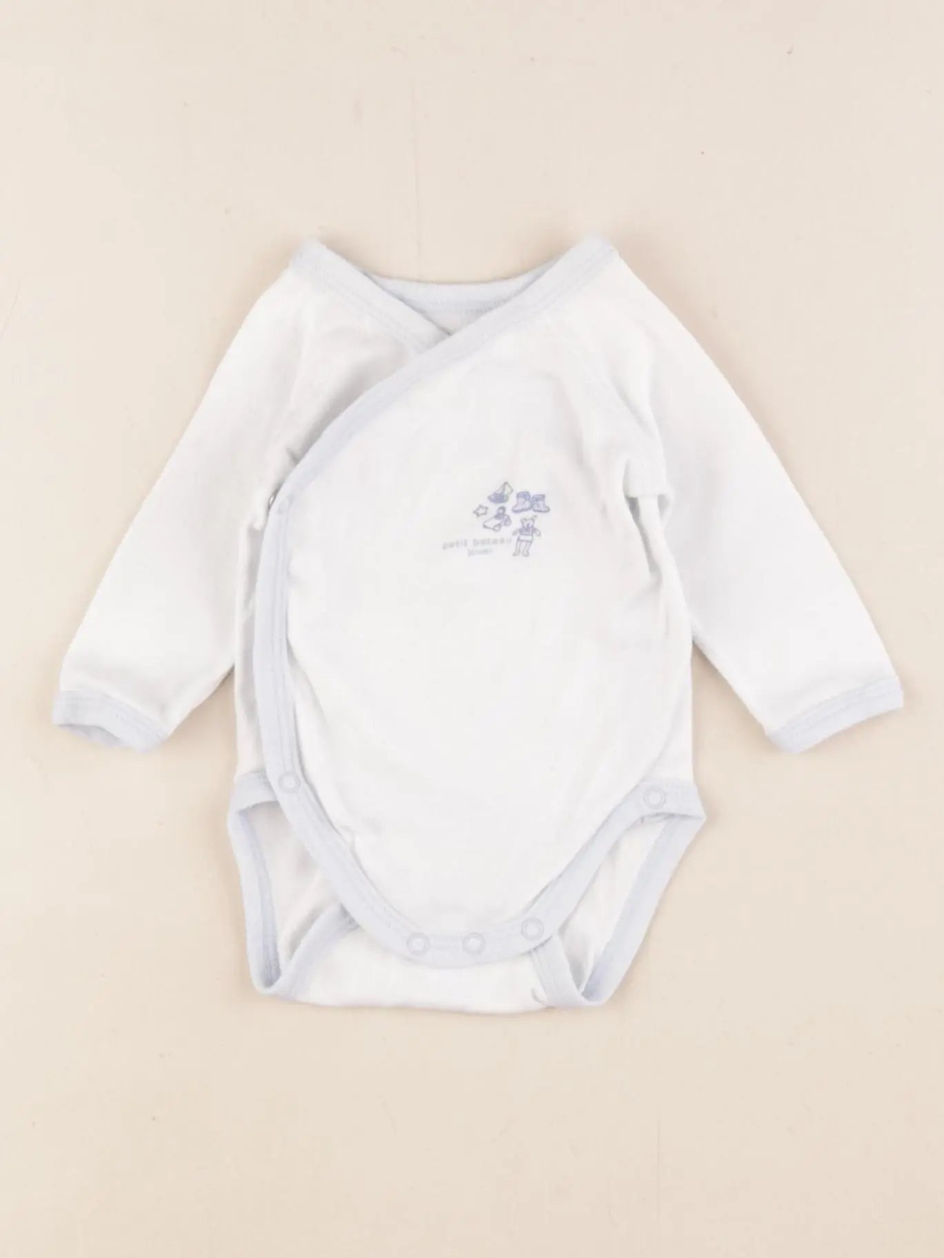 Petit Bateau - body blanc, bleu - 1 mois
