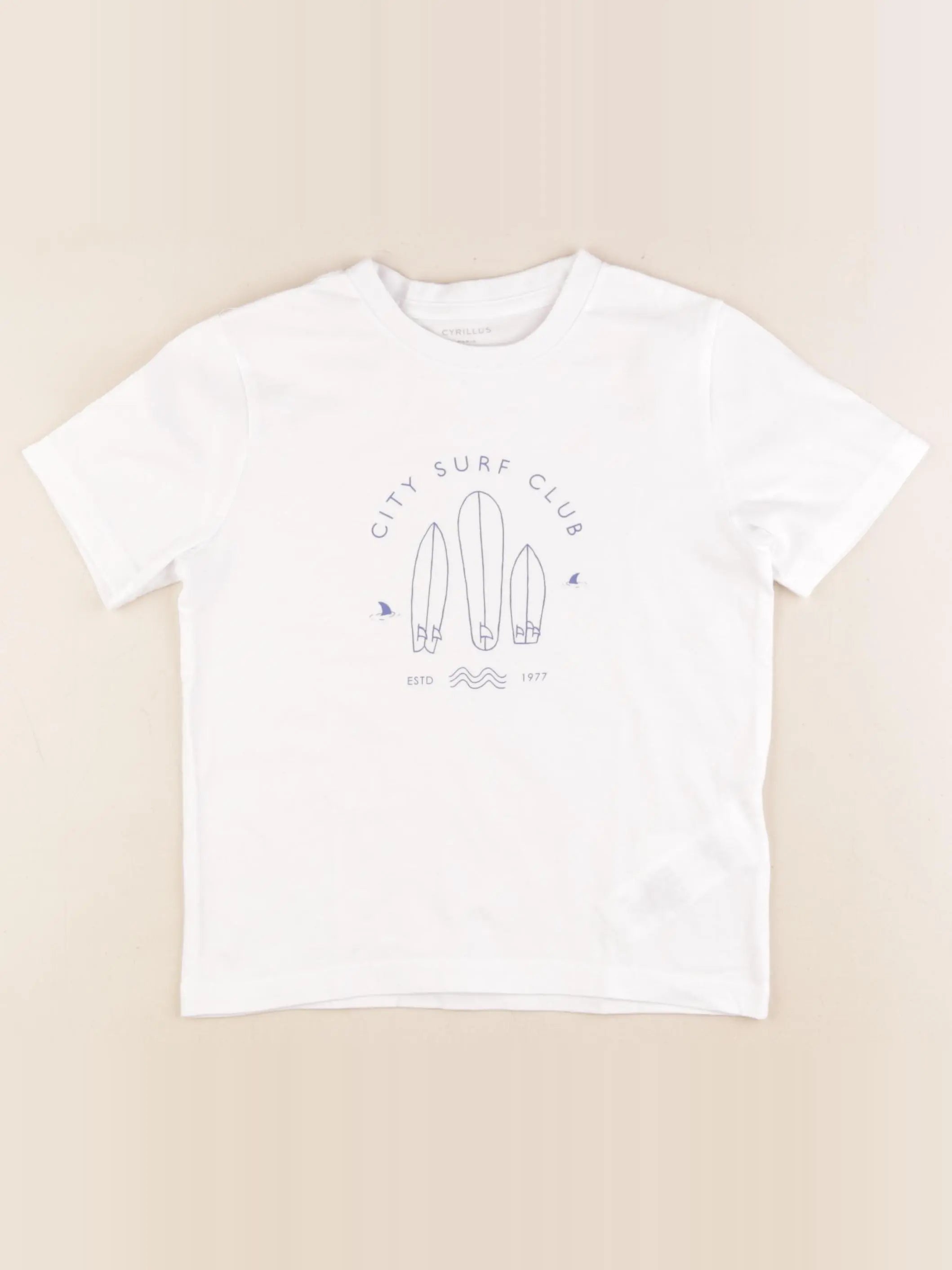 Cyrillus - tee-shirt blanc, bleu - 6 ans