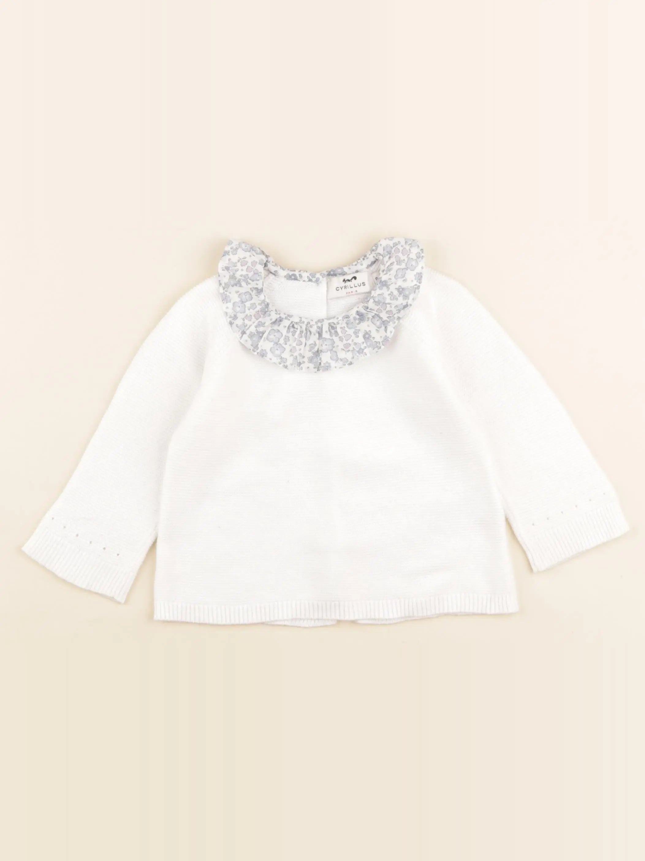 Cyrillus - pull blanc, bleu - 9 mois