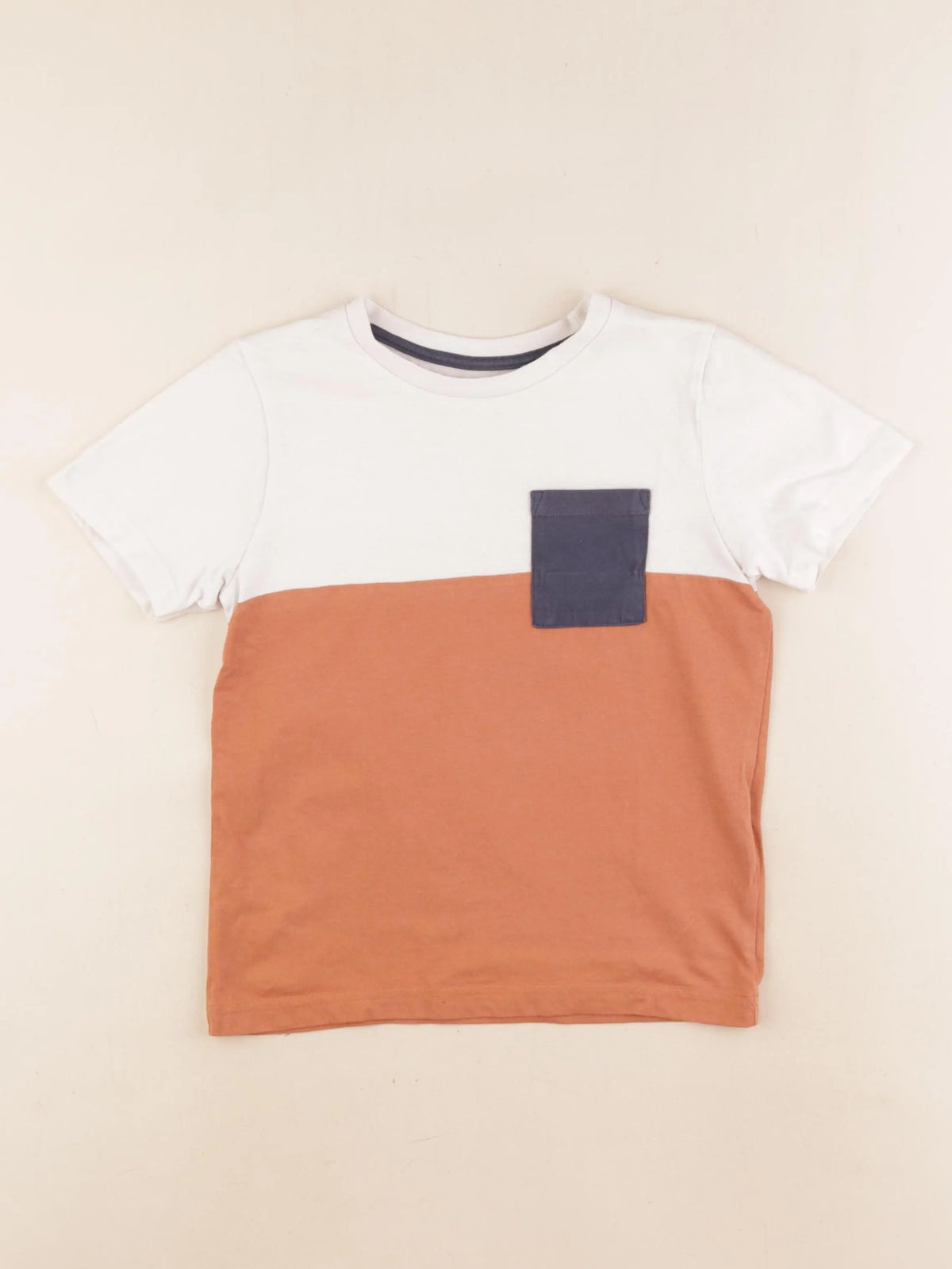 Vertbaudet - tee-shirt blanc, marron - 8 ans
