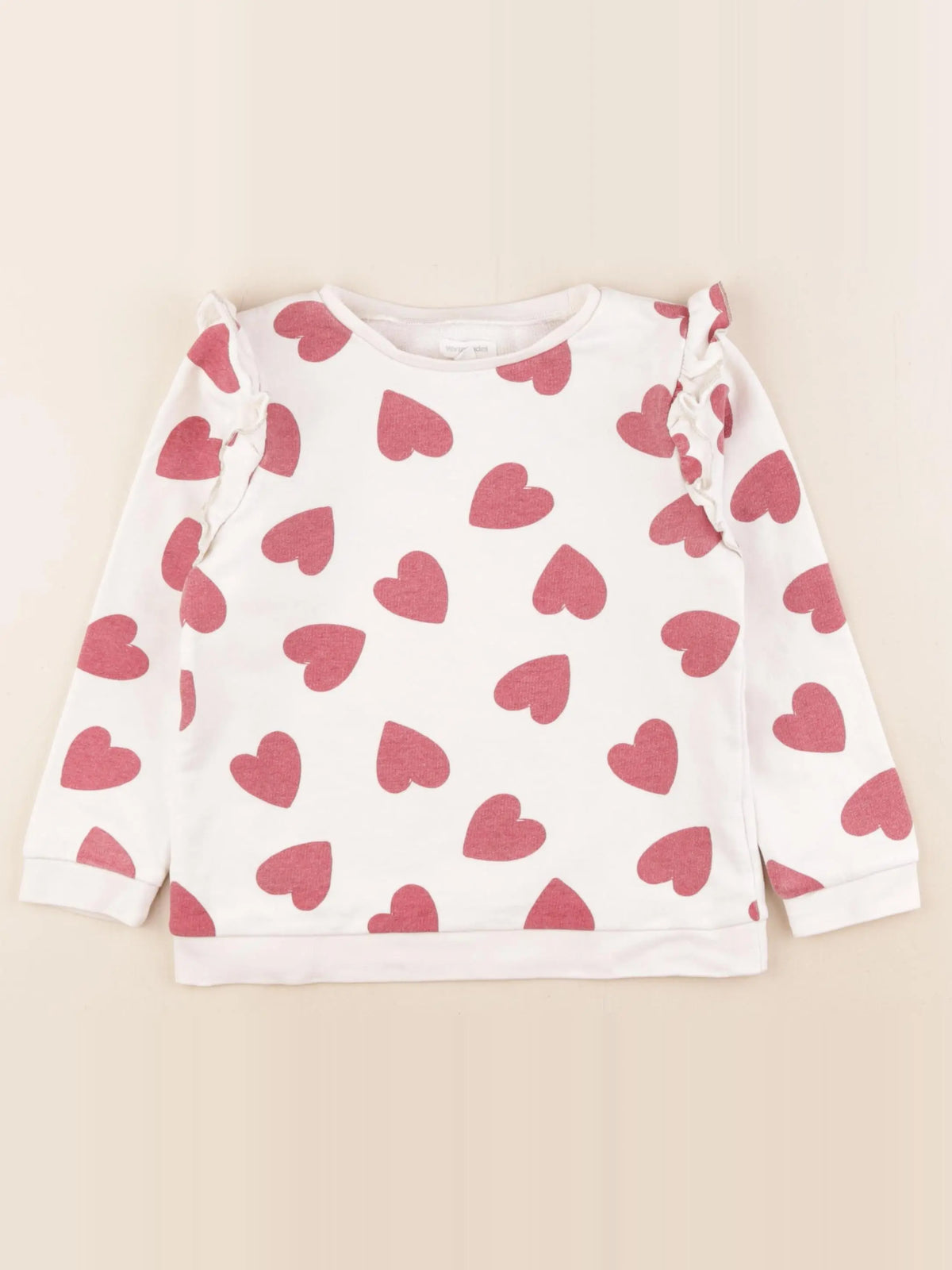 Vertbaudet - sweat beige, rouge - 6 ans