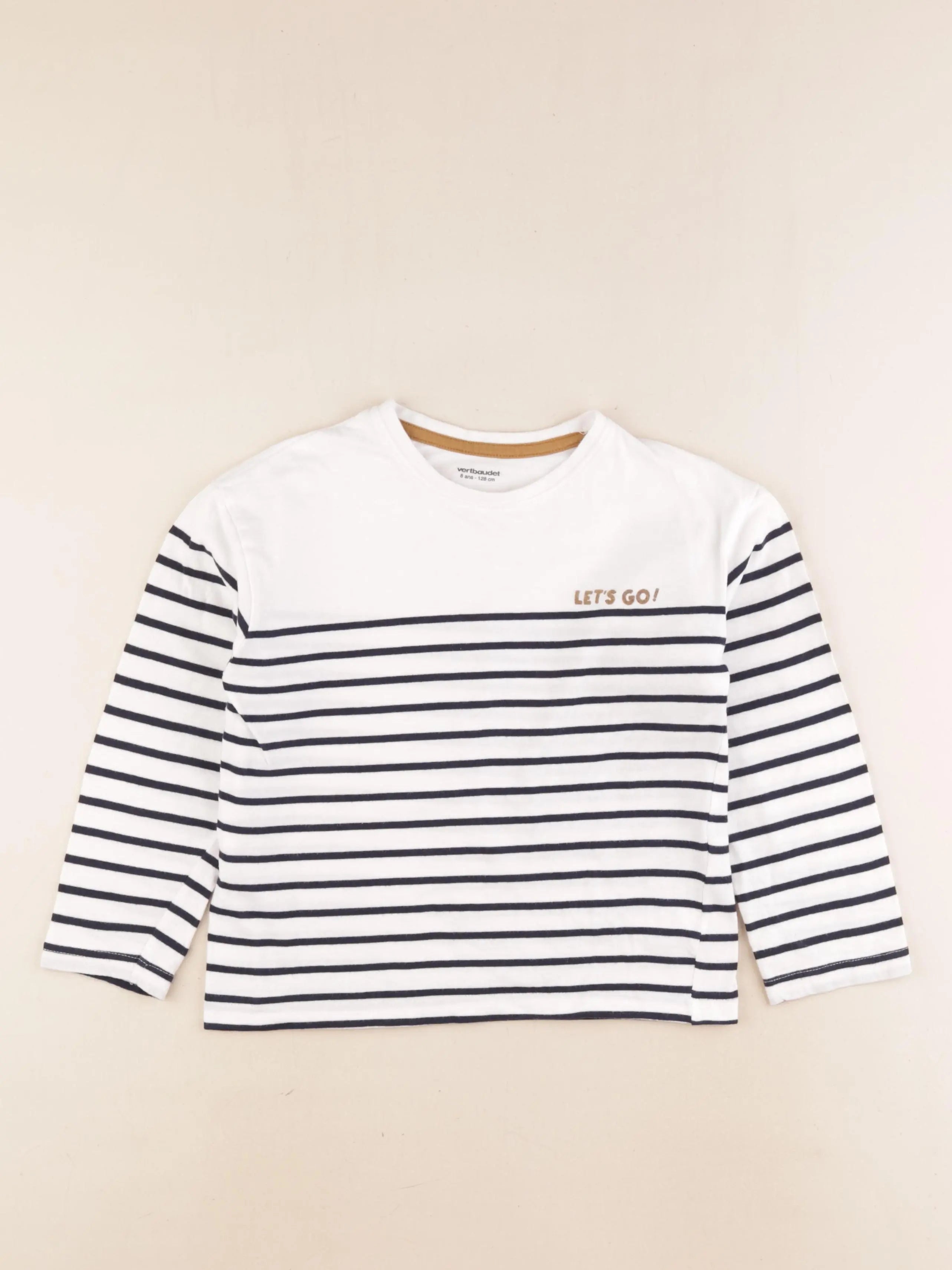 Vertbaudet - tee-shirt blanc, bleu - 8 ans
