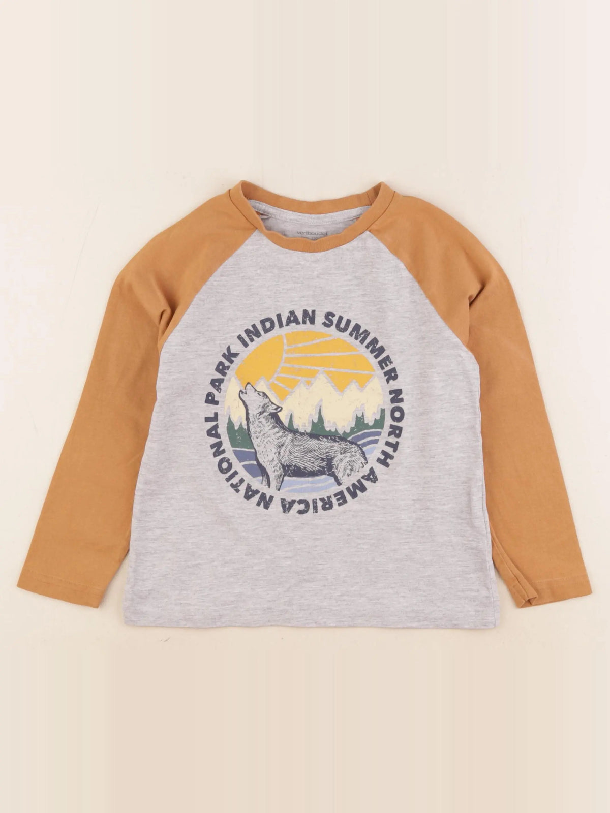 Vertbaudet - tee-shirt gris, marron - 5 ans