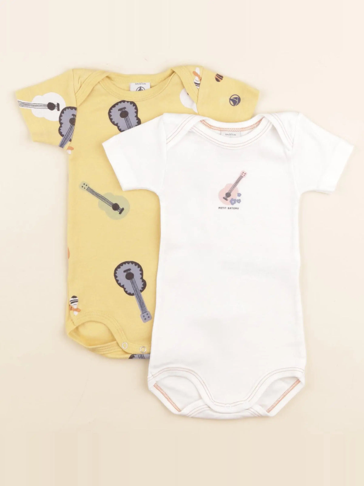 Petit Bateau - lot de 2 bodies en coton jaune, blanc - 6 mois