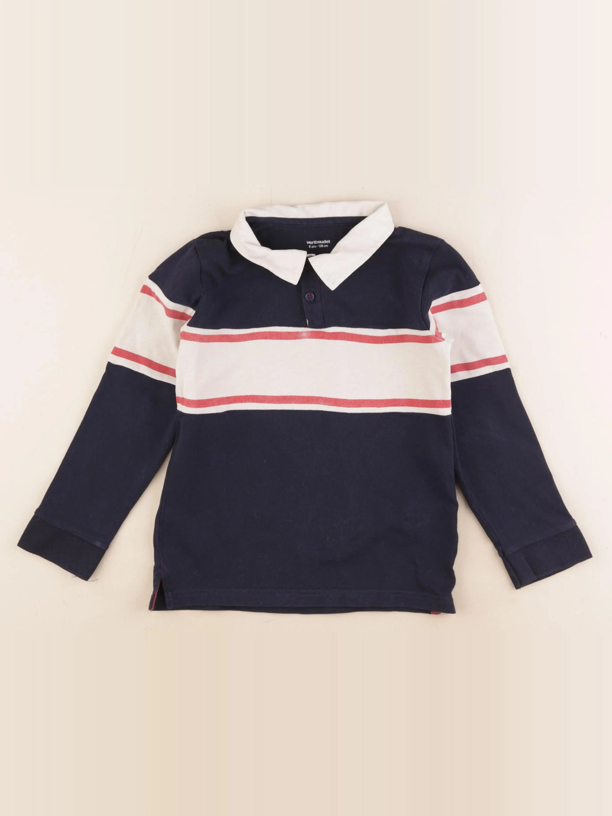 Vertbaudet - polo bleu, blanc - 8 ans