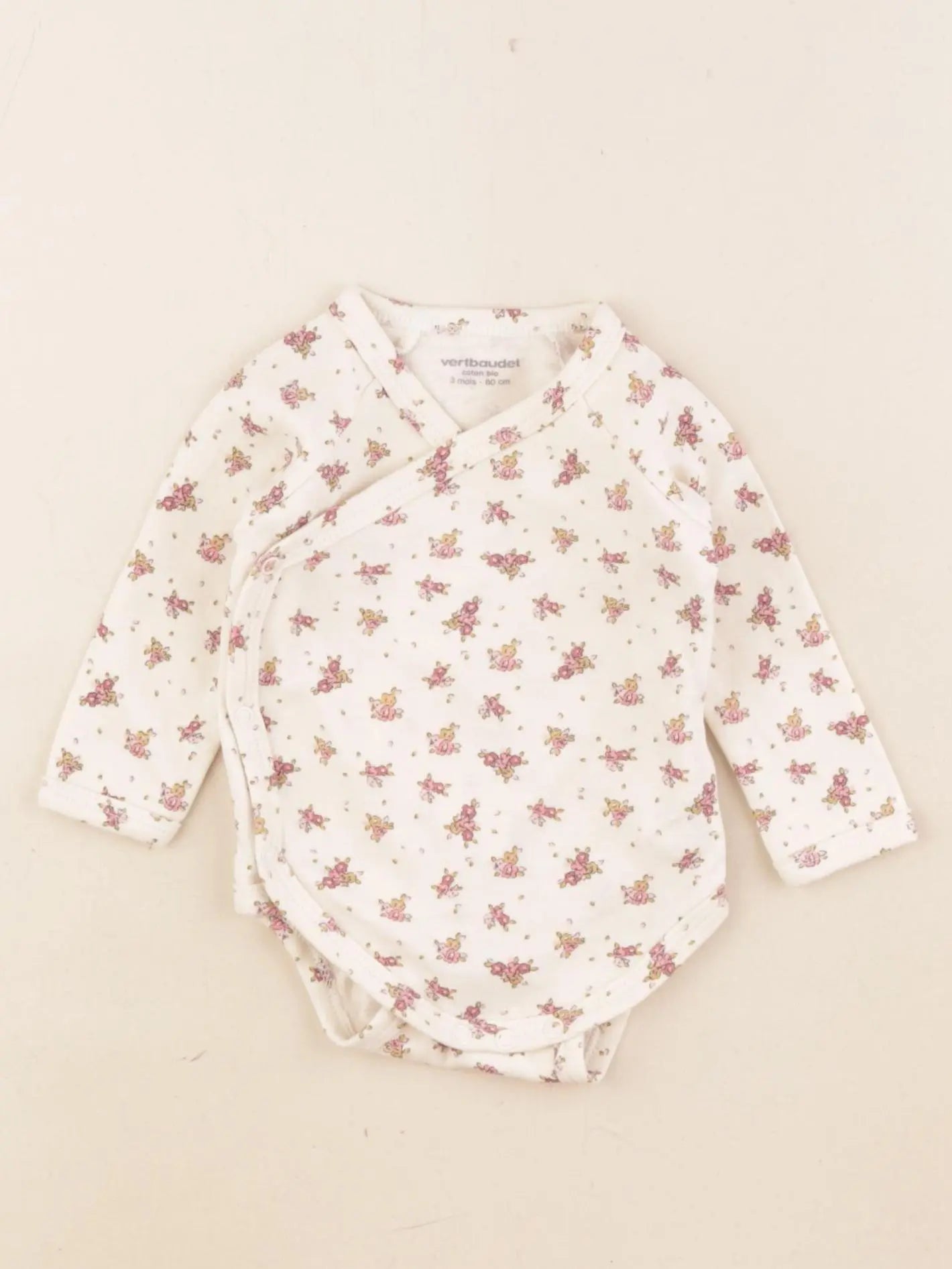 Vertbaudet - body beige, rose - 3 mois