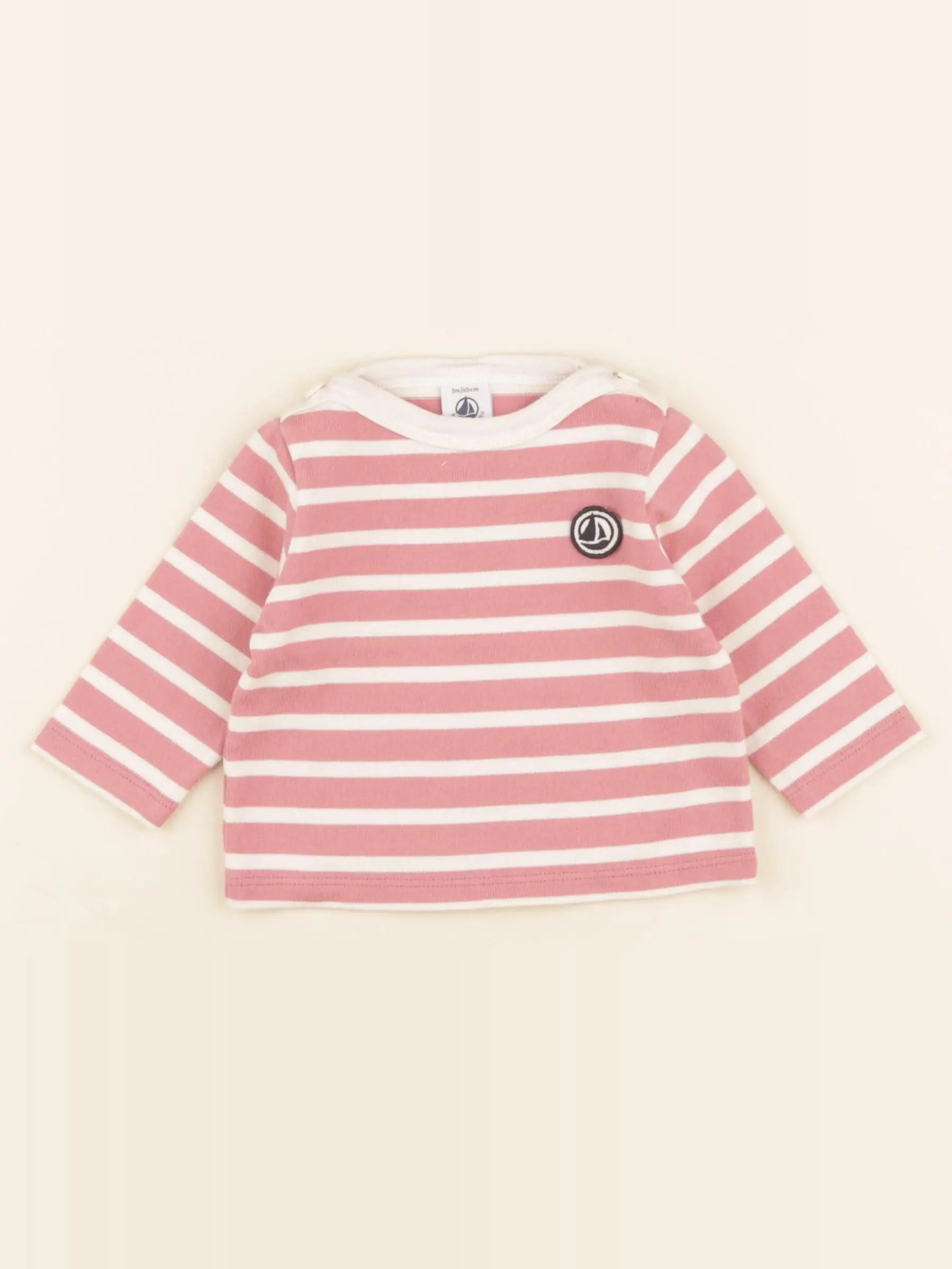 Petit Bateau - tee-shirt blanc, rose - 3 mois