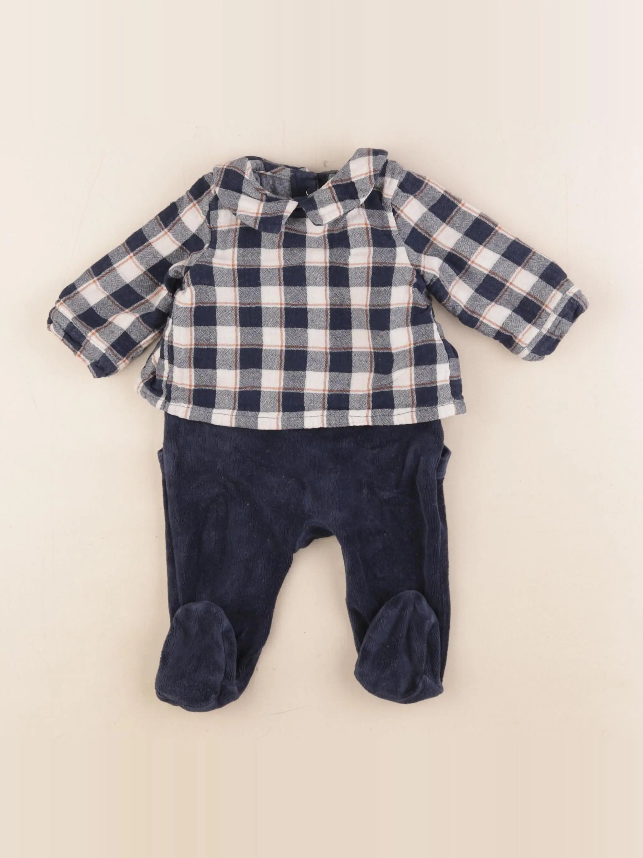 Vertbaudet - pyjama velours bleu - 3 mois