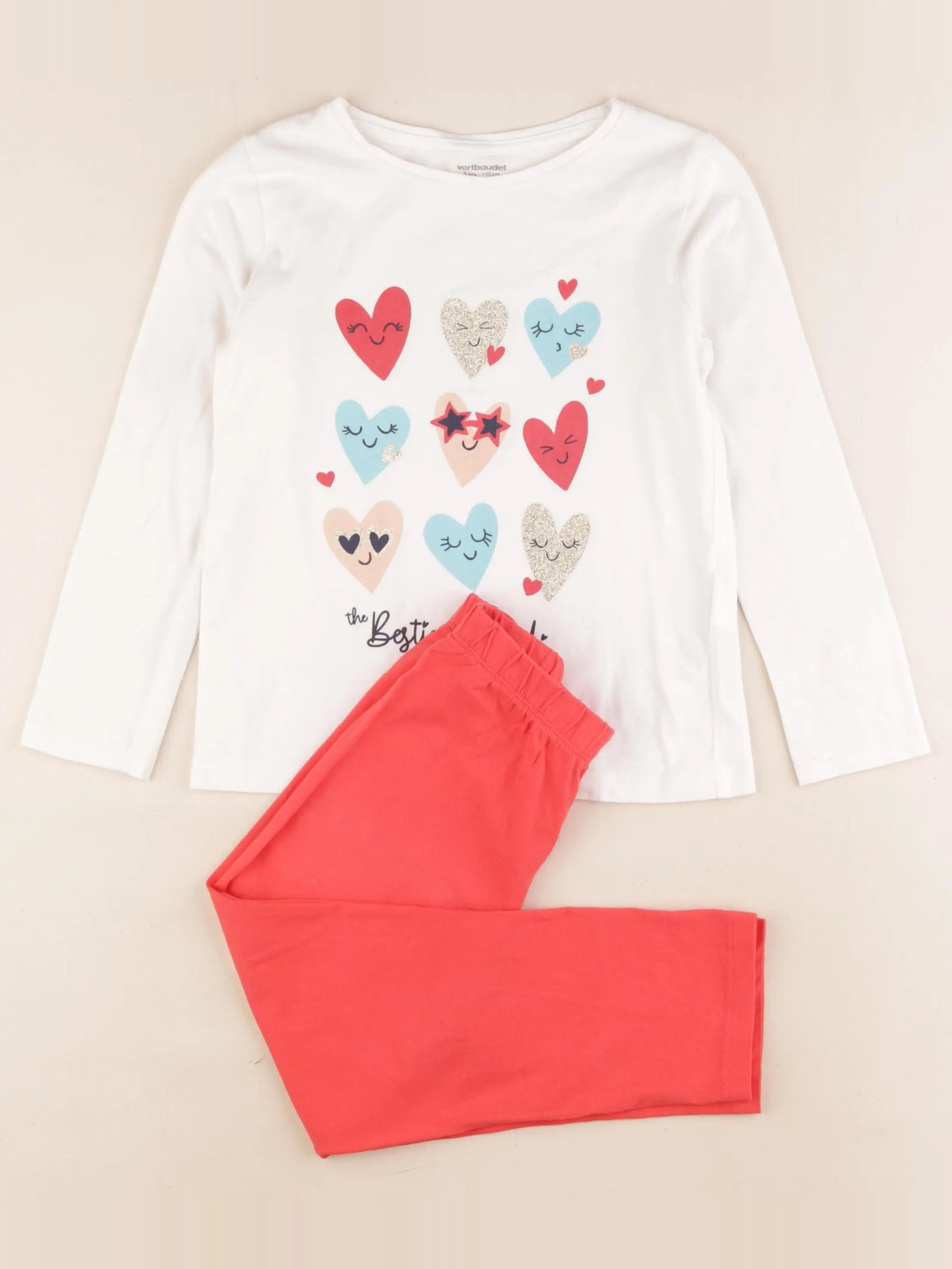 Vertbaudet - pyjama blanc, rouge - 5 ans