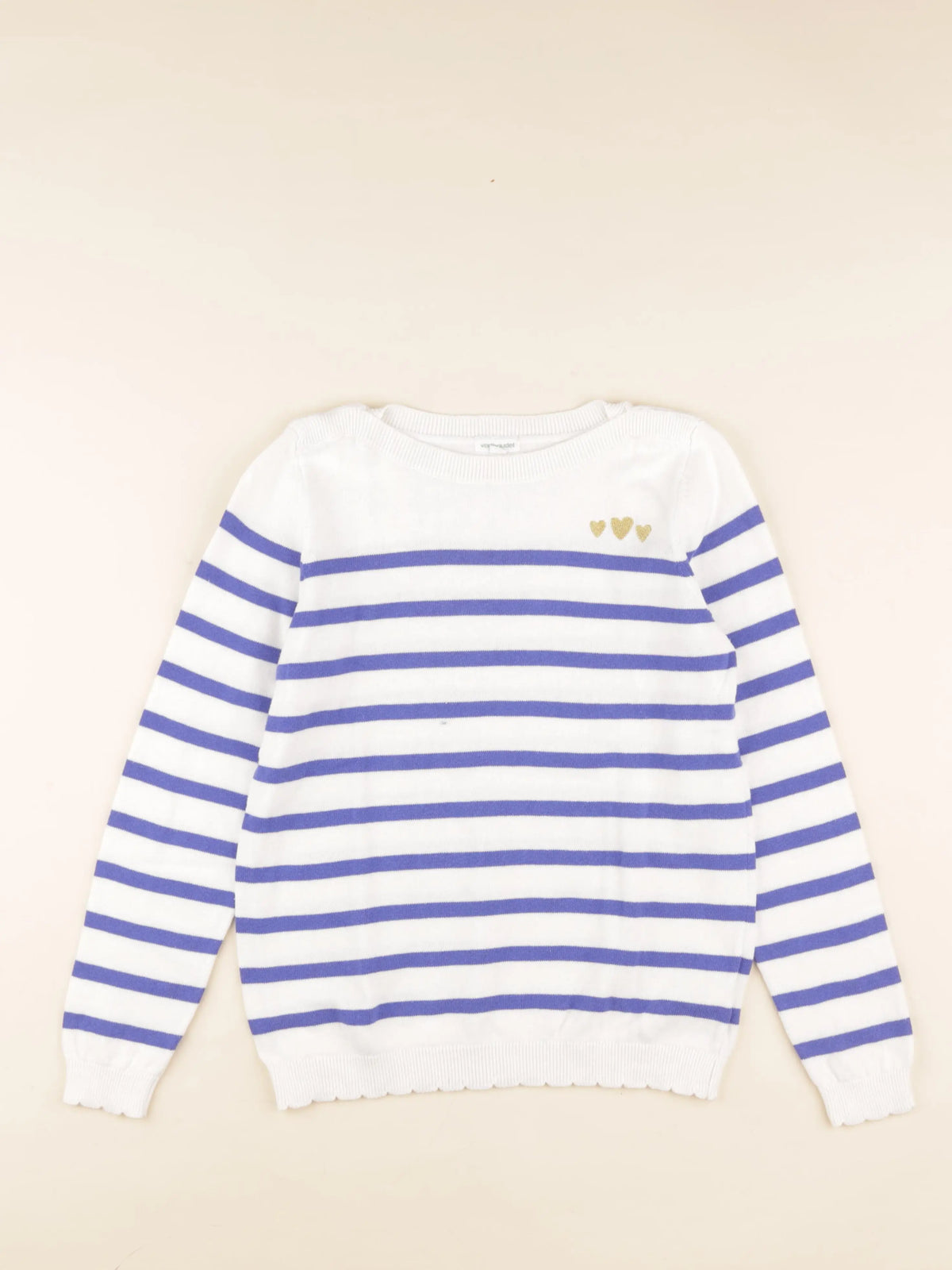Vertbaudet - pull bleu, blanc - 12 ans