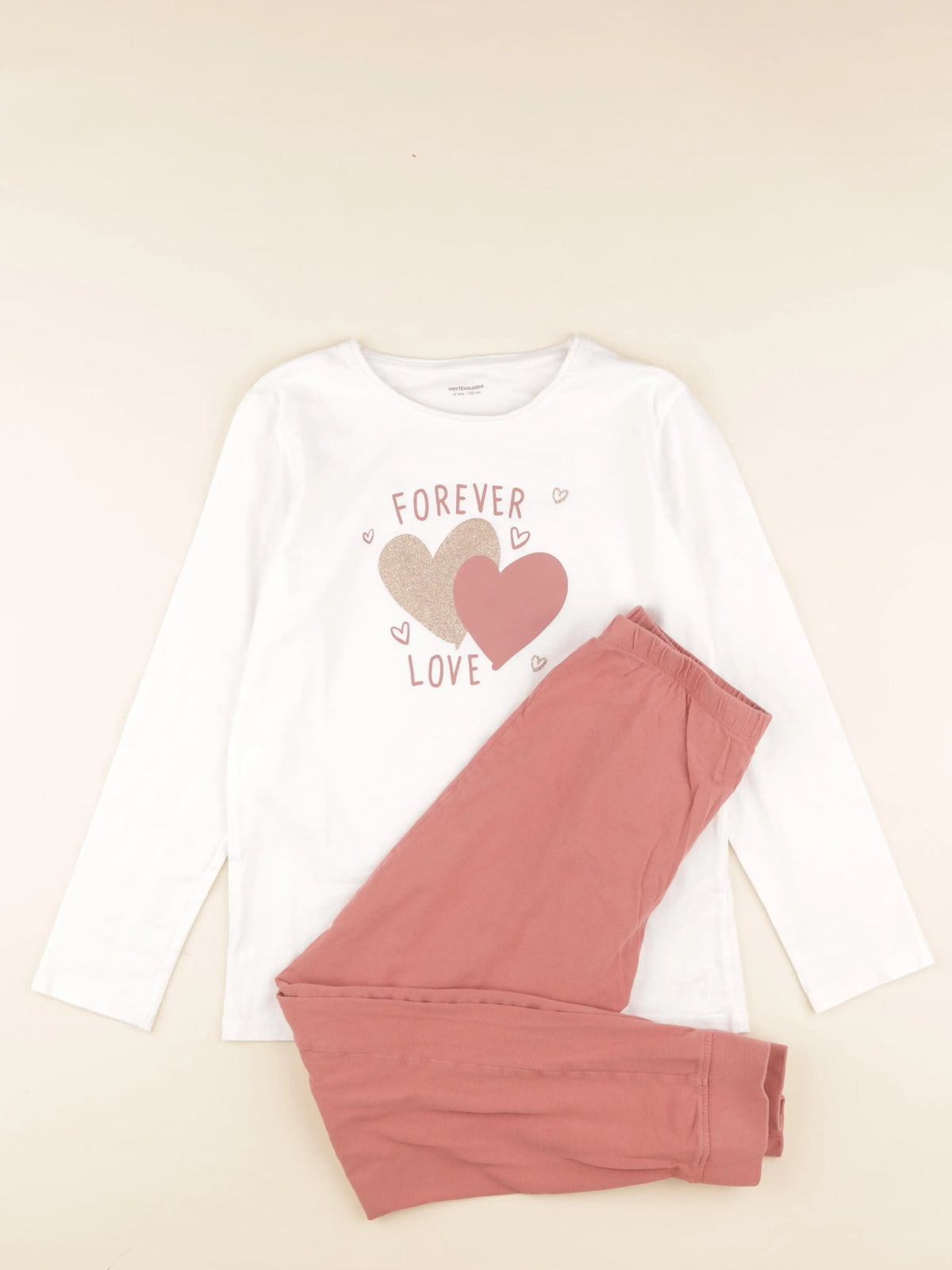 Vertbaudet - pyjama coton blanc, rose - 12 ans