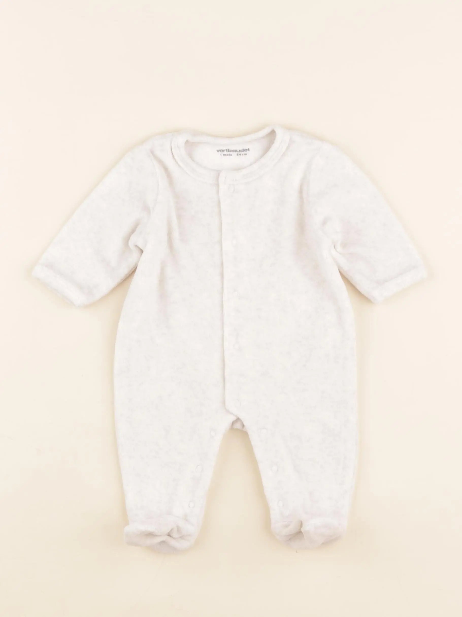 Vertbaudet - pyjama velours blanc, gris - 1 mois