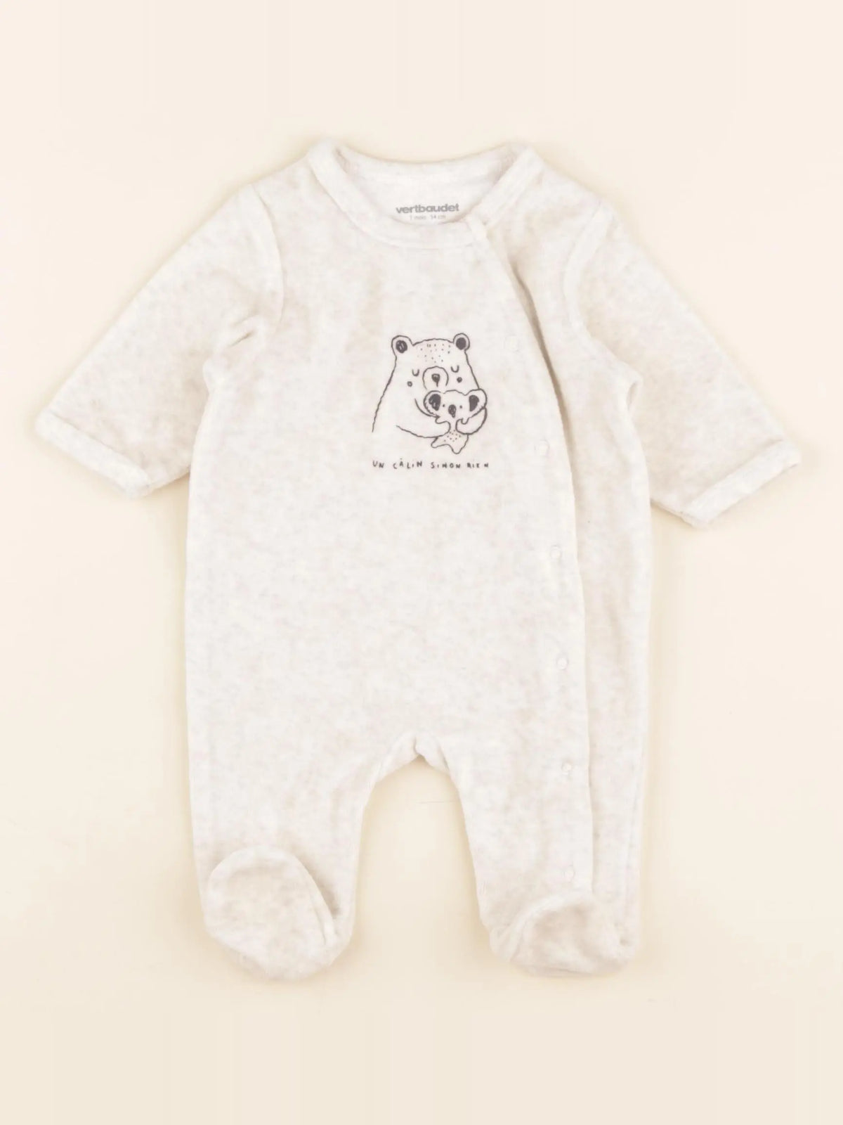 Vertbaudet - pyjama velours beige - 1 mois