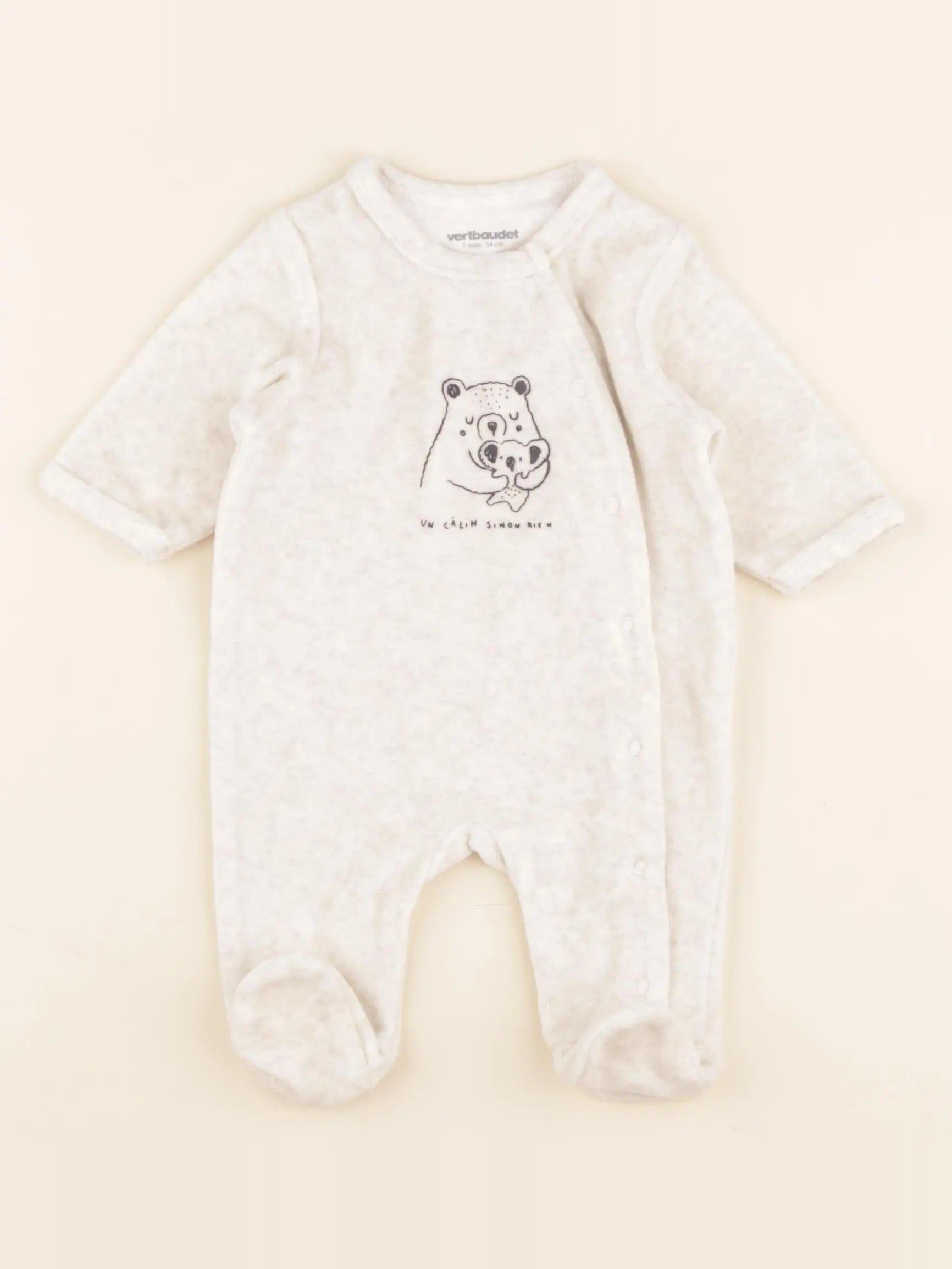 Vertbaudet - pyjama velours beige - 1 mois