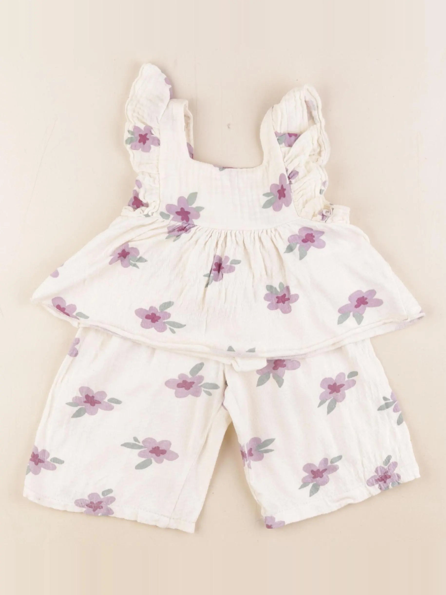 Zara - ensemble beige, violet - 9/12 mois