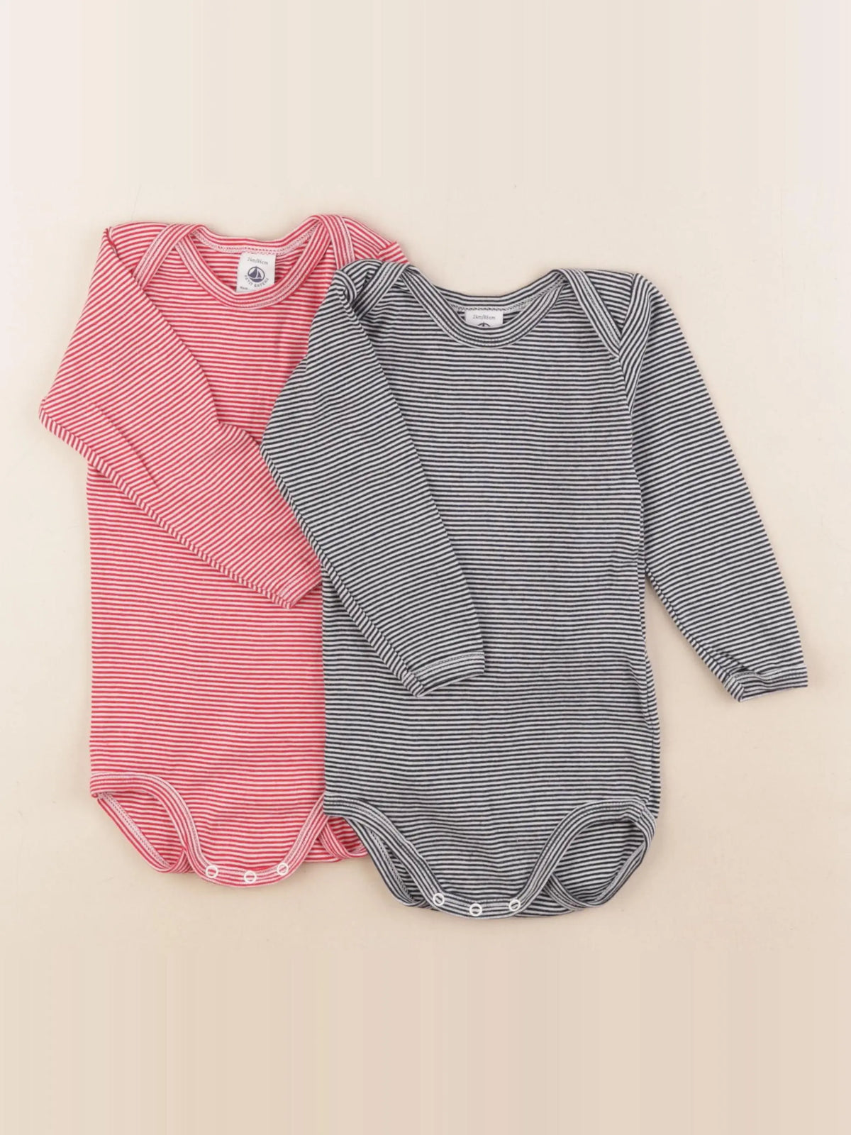 Petit Bateau - lot de 2 bodies en coton bleu, rouge - 24 mois