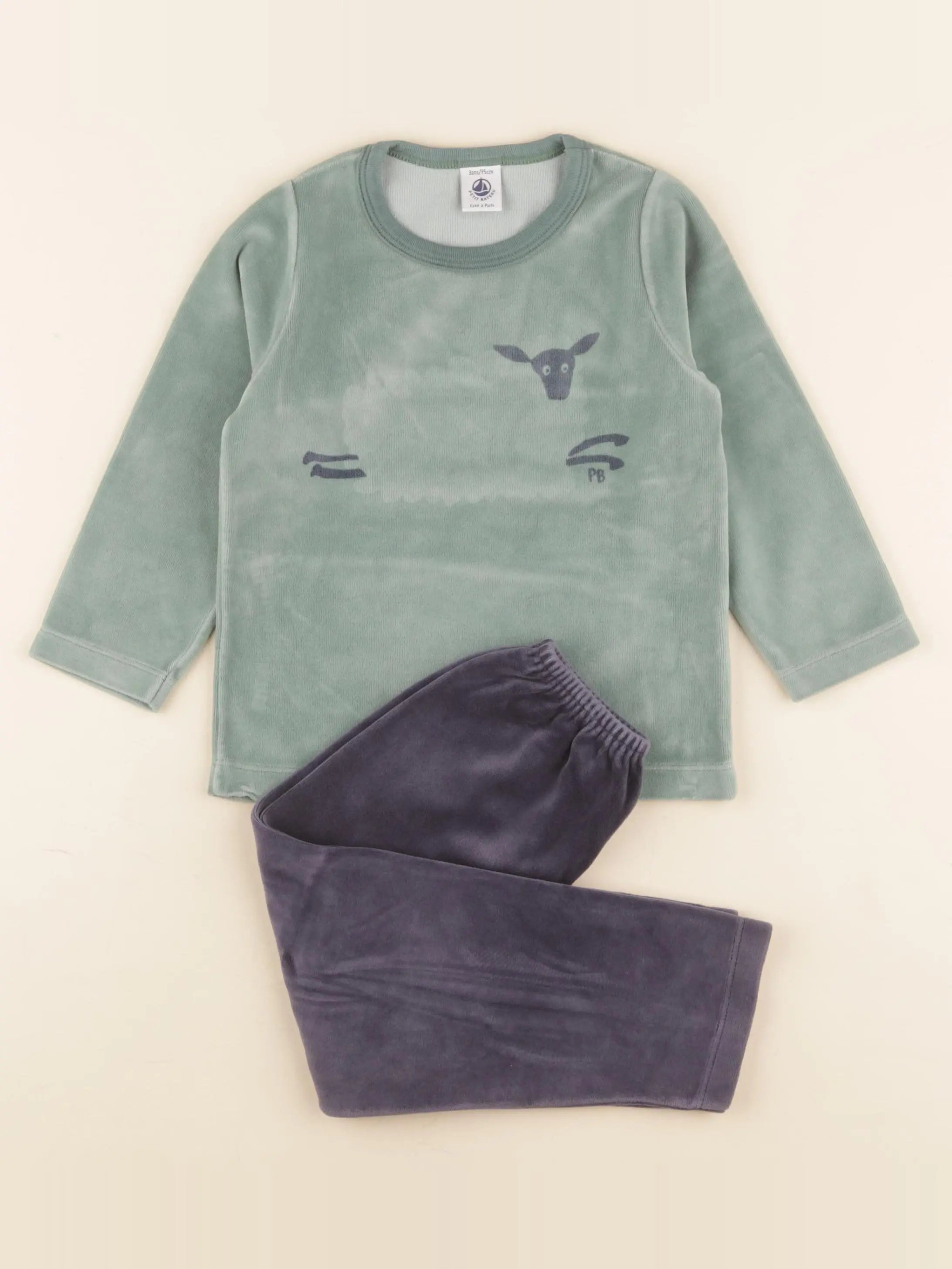 Petit Bateau - pyjama vert, bleu - 3 ans