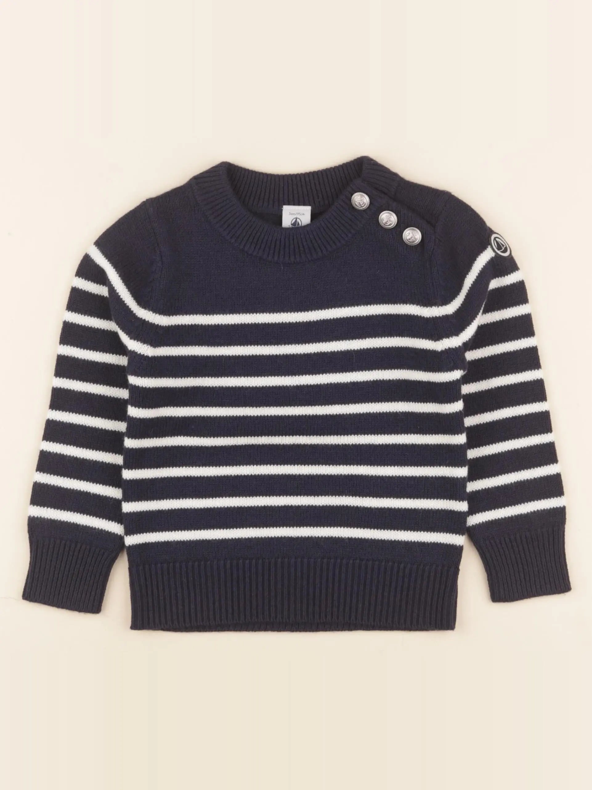 Petit Bateau - pull bleu, blanc - 3 ans