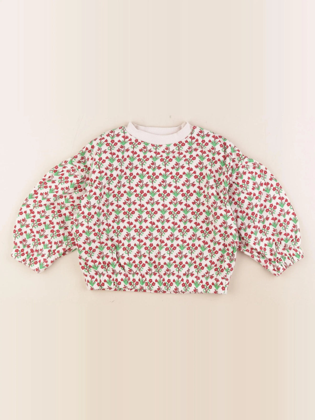 Monoprix - sweat beige, rouge - 4 ans