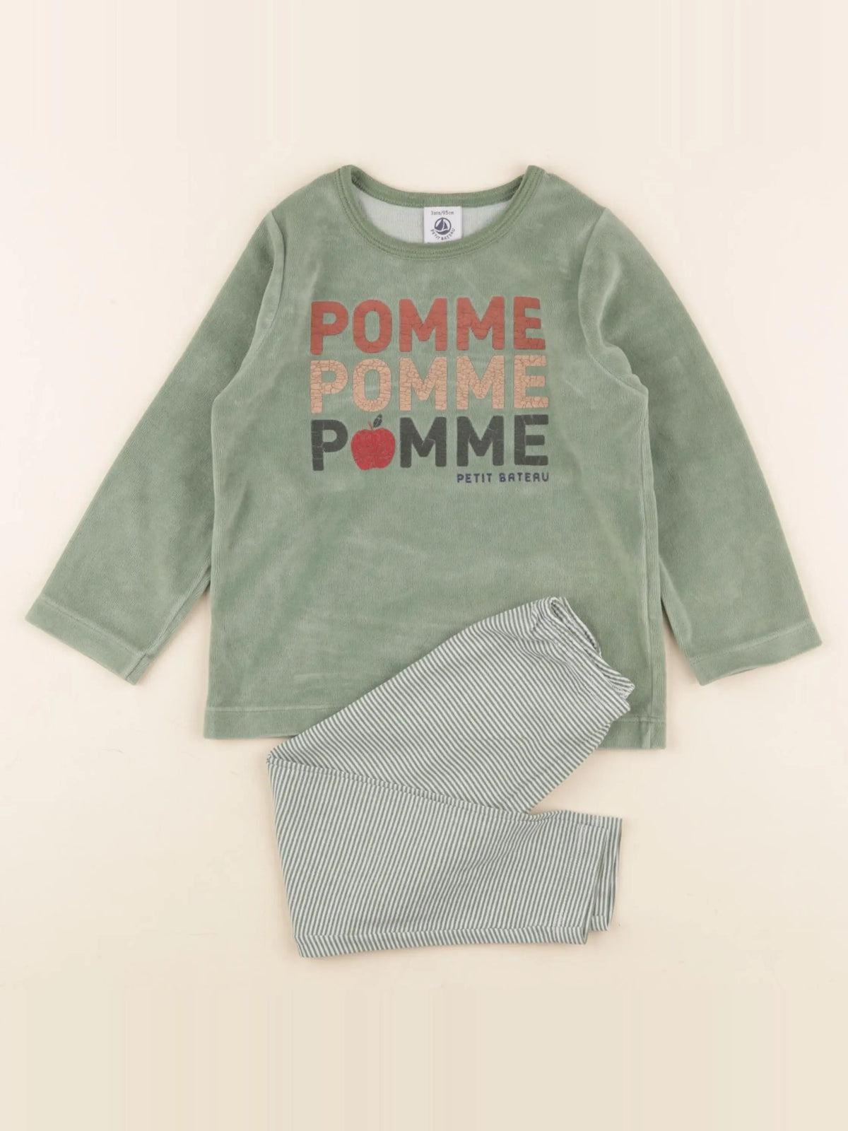 Petit Bateau - pyjama velours vert - 3 ans
