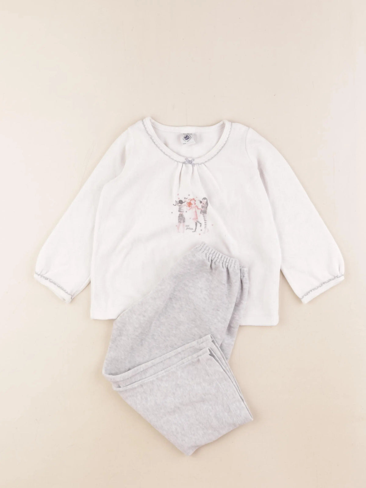 Petit Bateau - pyjama velours gris, blanc - 2 ans