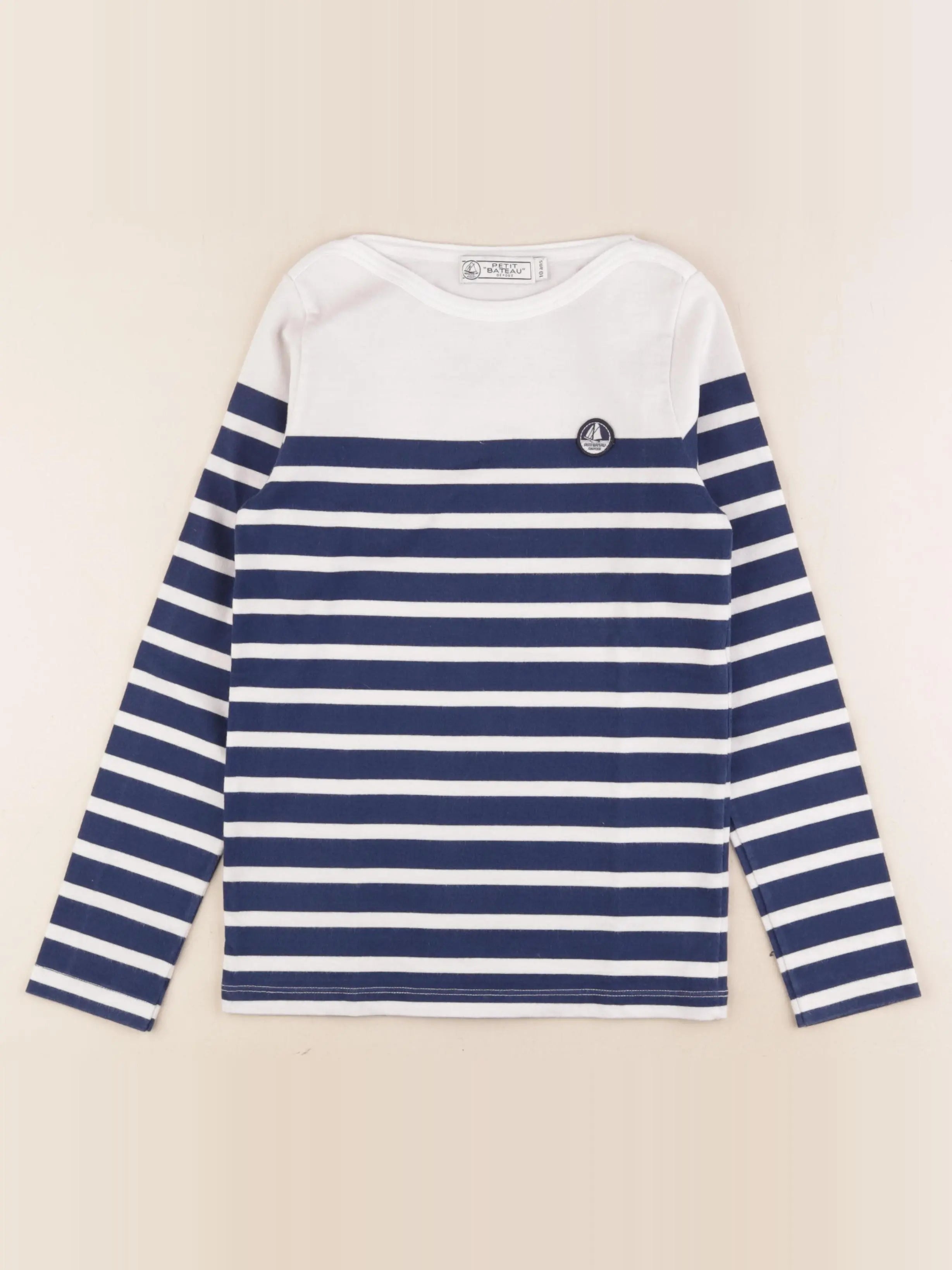 Petit Bateau - tee-shirt blanc, bleu - 10 ans
