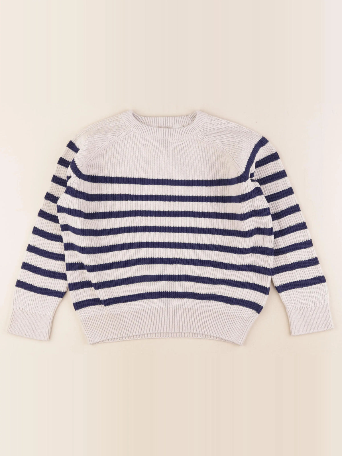 H&M - pull beige, bleu - 6/8 ans