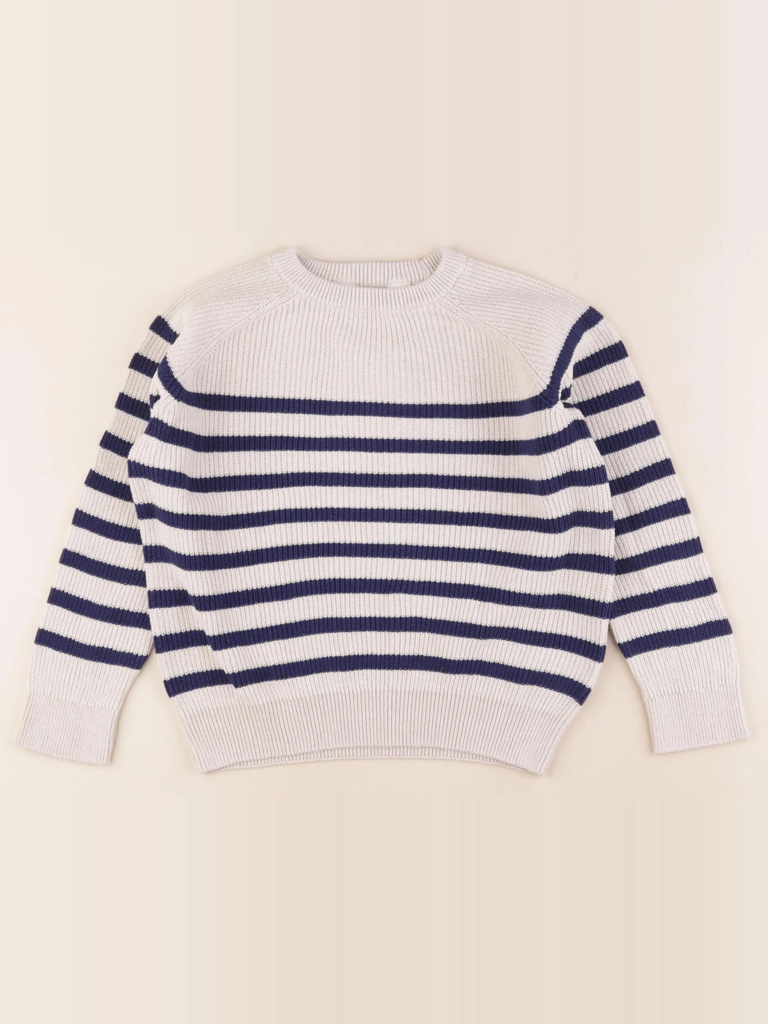 H&M - pull beige, bleu - 6/8 ans
