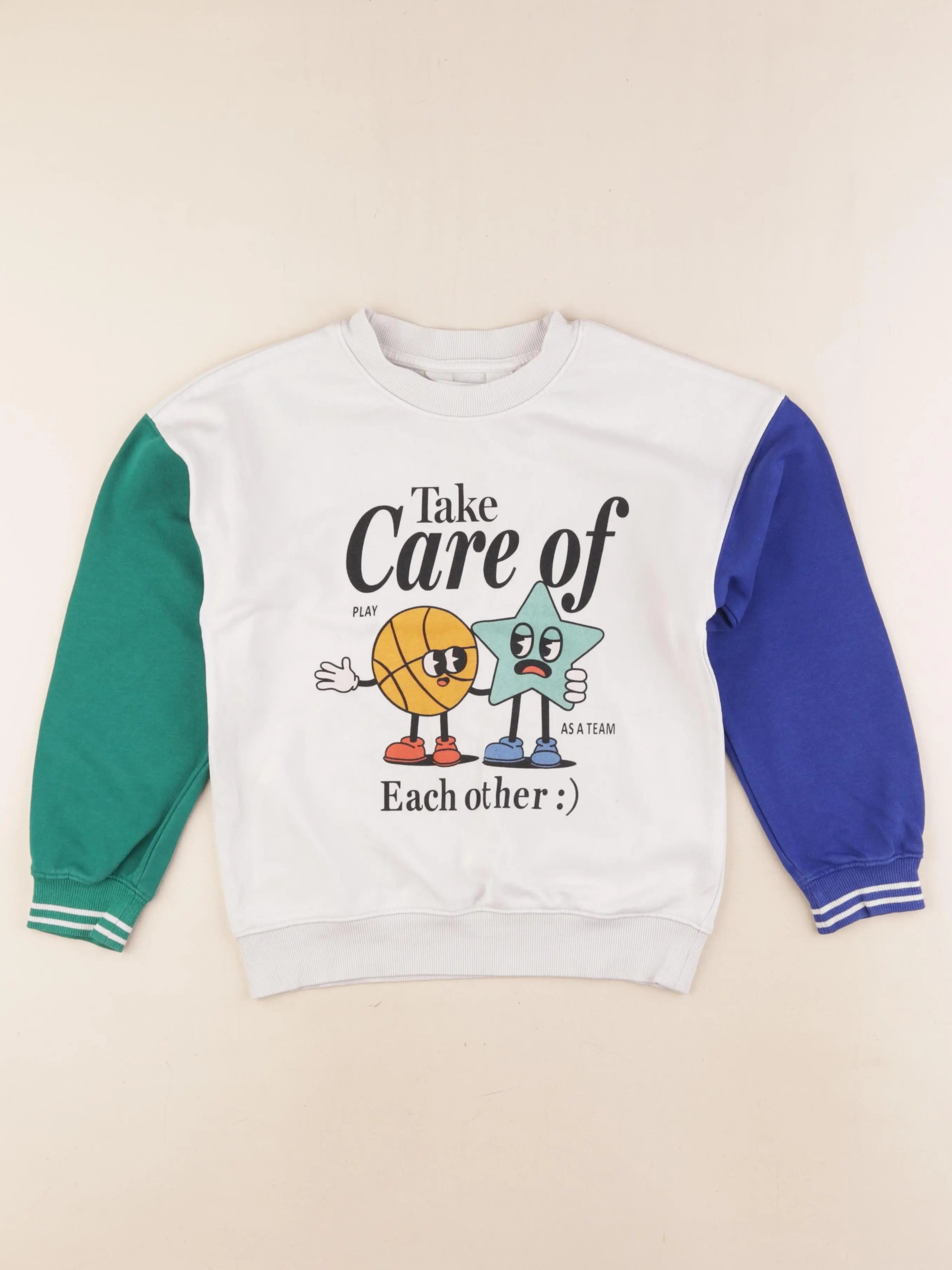 H&M - sweat bleu, vert - 6/8 ans