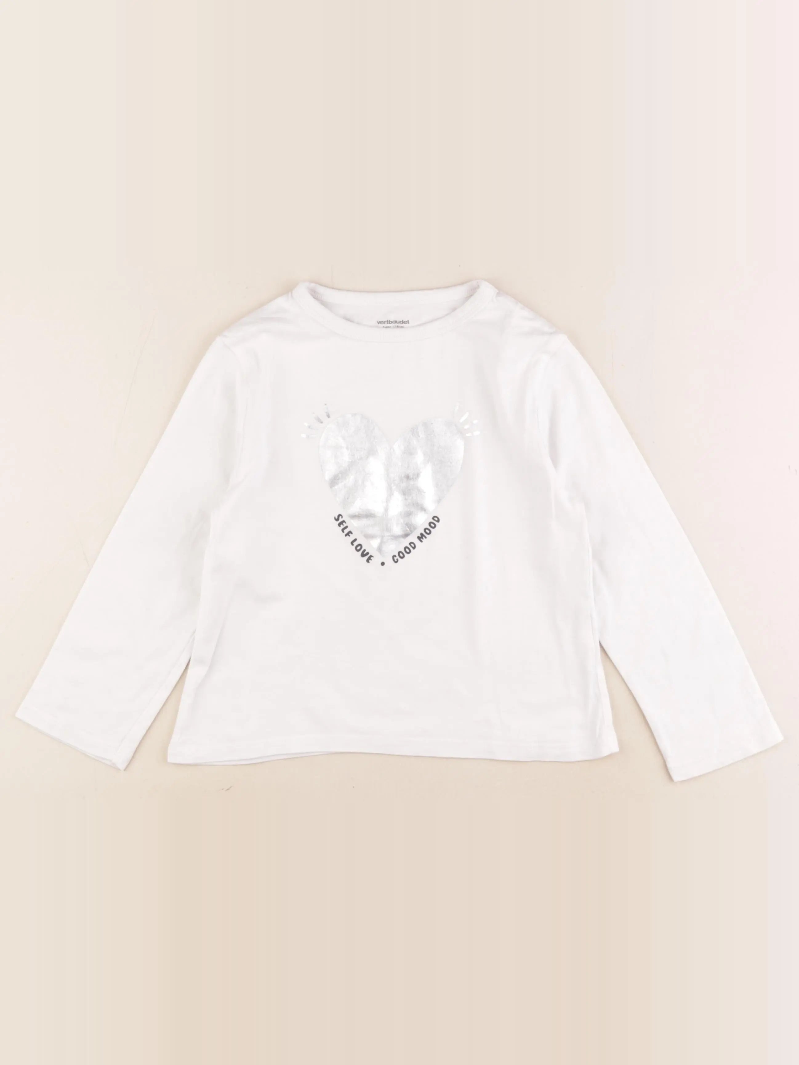 Vertbaudet - tee-shirt argent, blanc - 6 ans