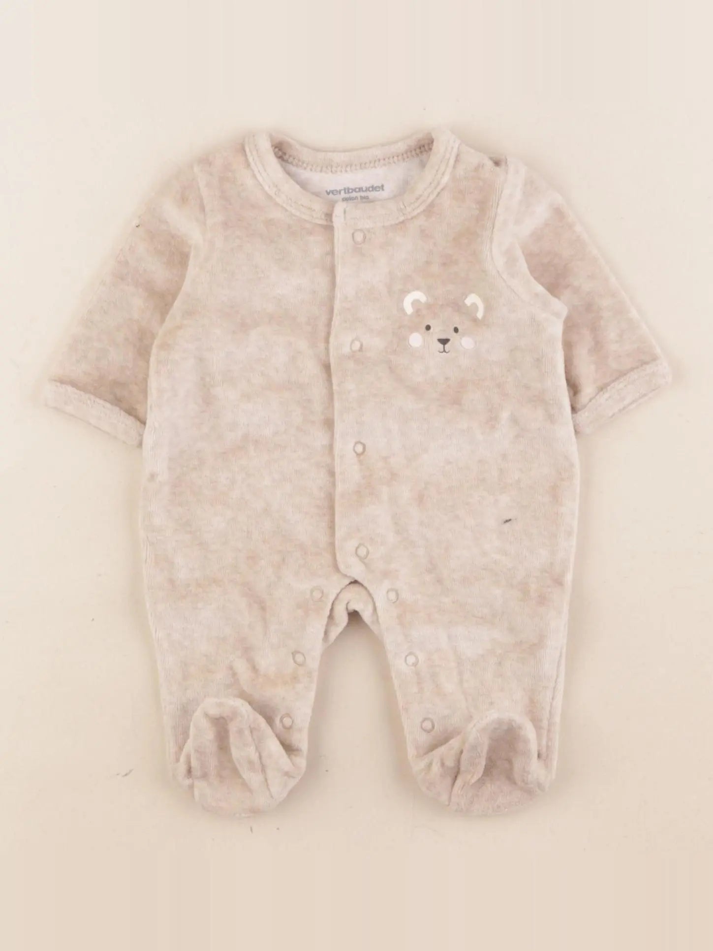 Vertbaudet - pyjama velours beige - 0 mois
