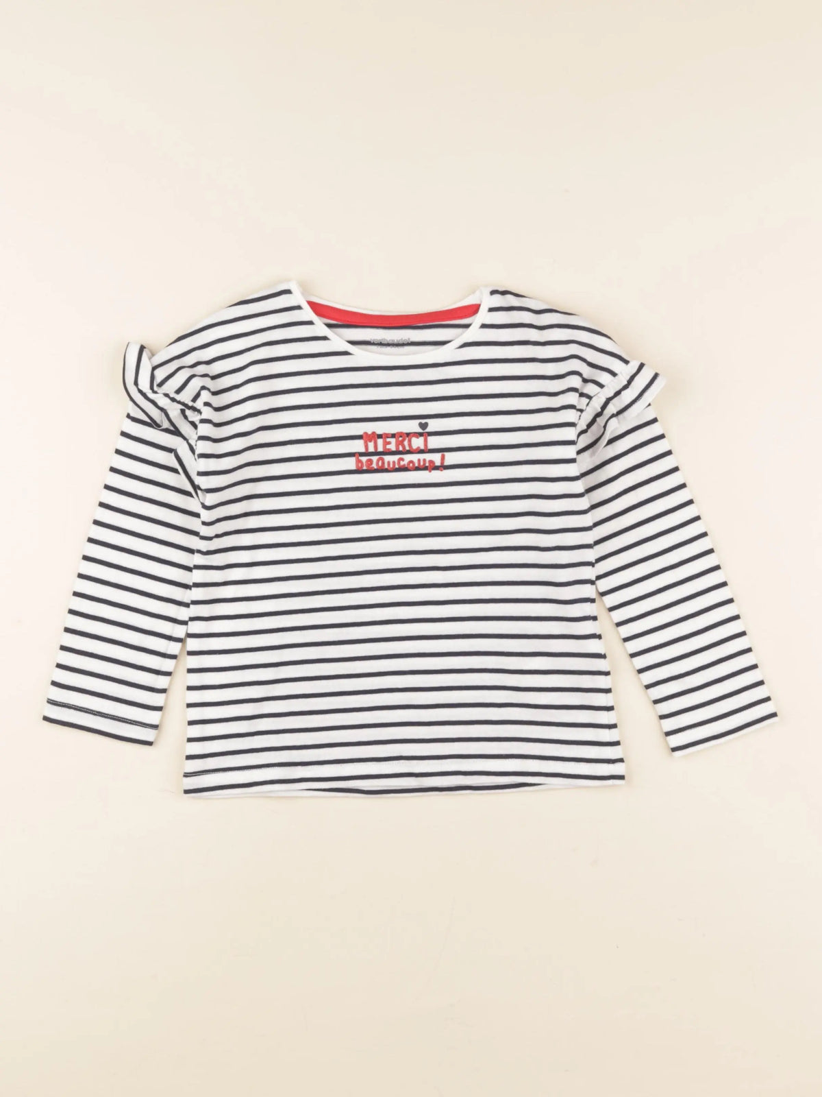 Vertbaudet - tee-shirt blanc, bleu - 5 ans