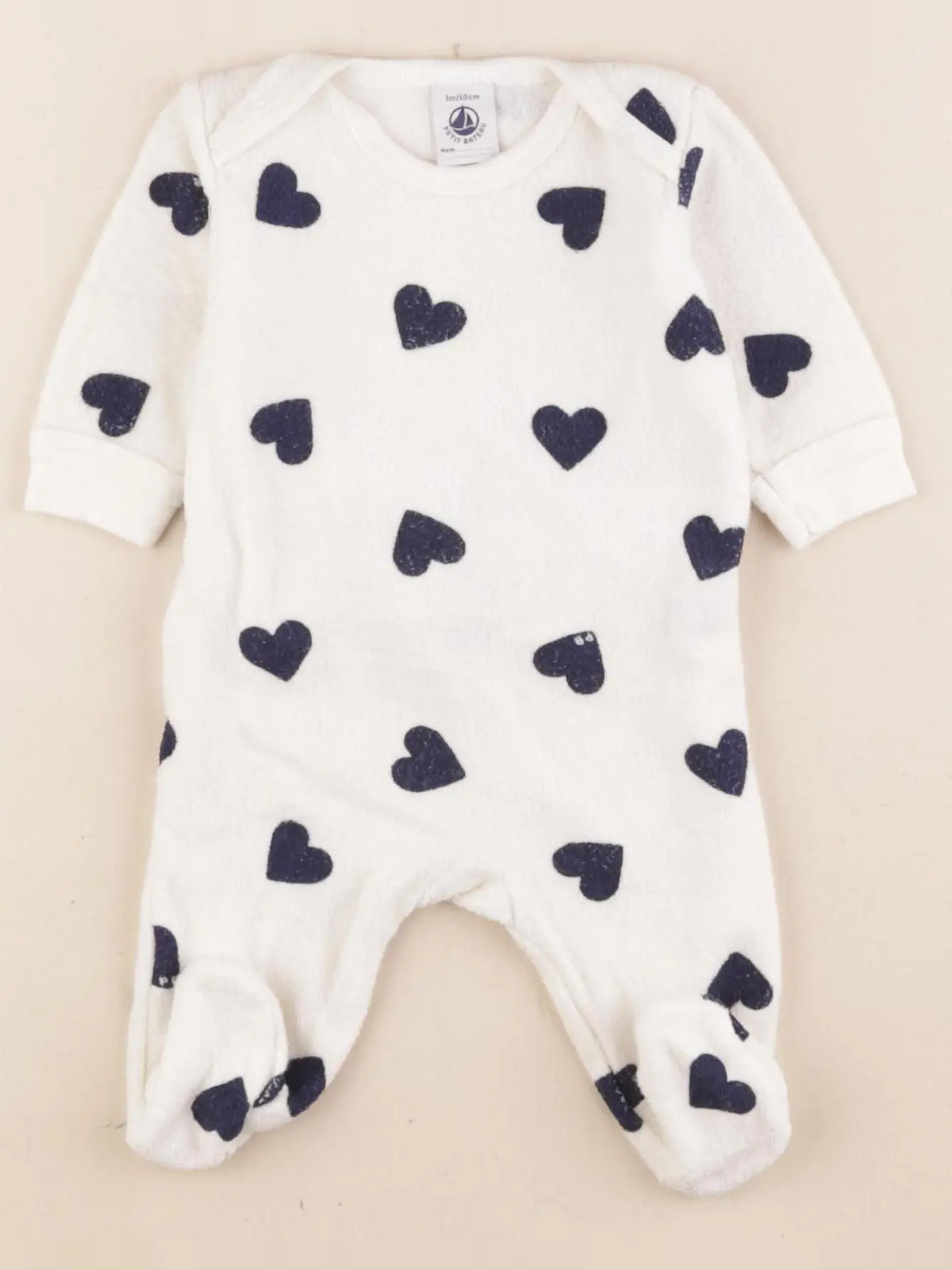 Petit Bateau - pyjama coton beige, bleu - 3 mois