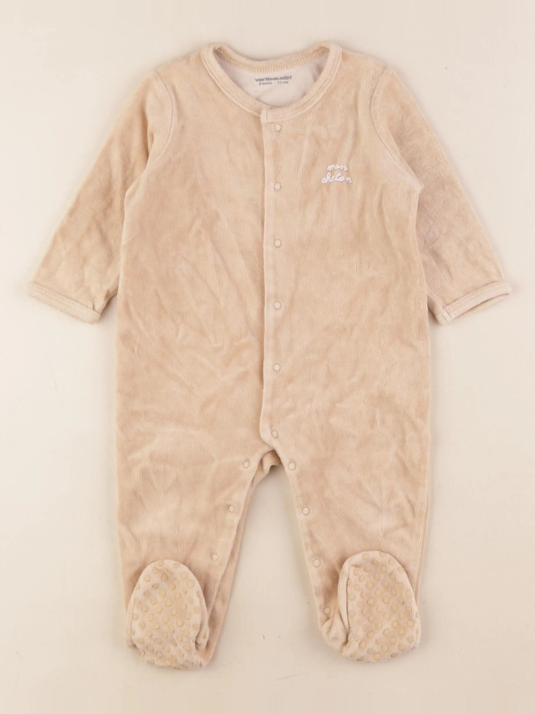 Vertbaudet - pyjama velours beige - 9 mois