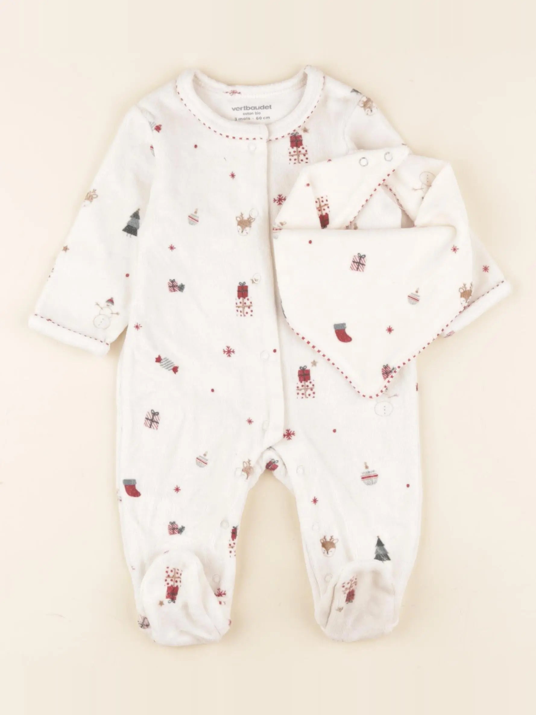 Vertbaudet - pyjama velours beige - 3 mois